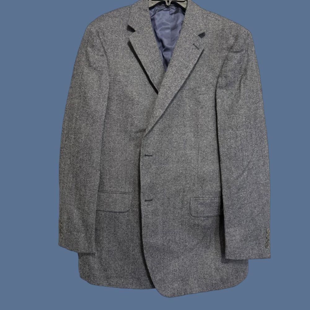Lands' End Lands' End Blazer Sport Coat Mens 46L Gray Wool Herringbone Tweed Long Jacket Size 46R - 1 Thumbnail