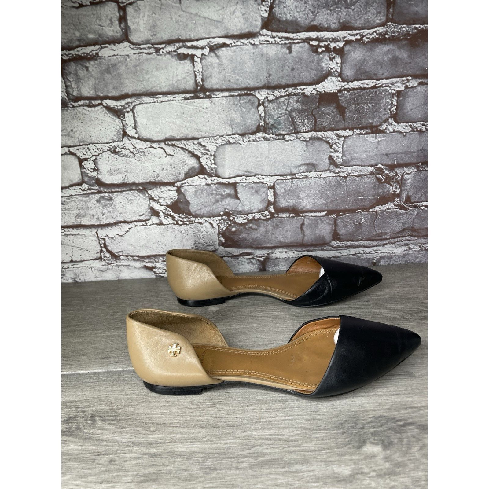 Tory Burch Tory Burch Viv D'Orsay Black Nude Leather Pointed Toe Flats Size US 7 / IT 37 - 4 Thumbnail