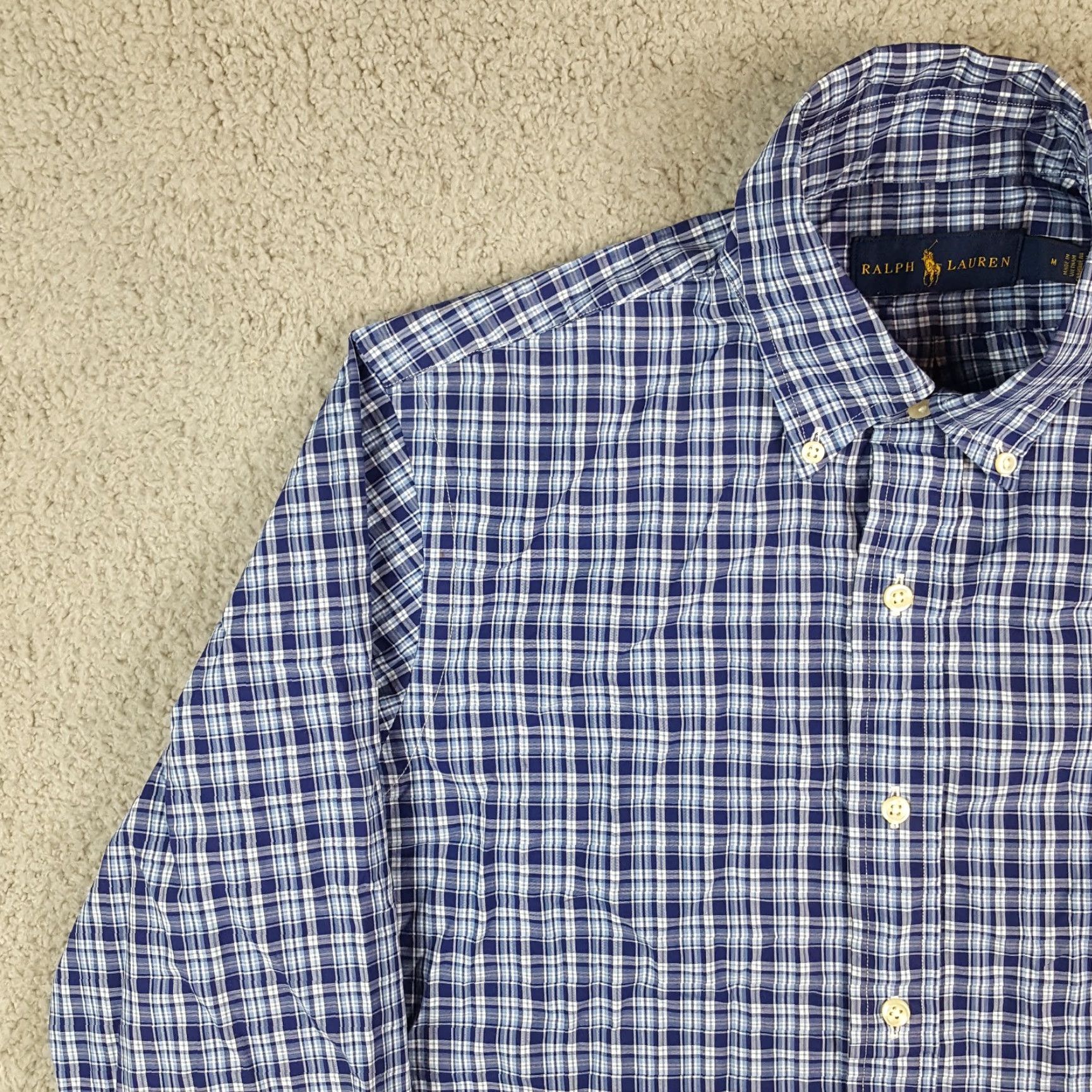 Ralph Lauren Vintage Ralph Lauren Men's Blue Plaid Button-Down Shirt 90s Preppy Cotton Dress Shirt Size Medium Size 40R - 5 Thumbnail