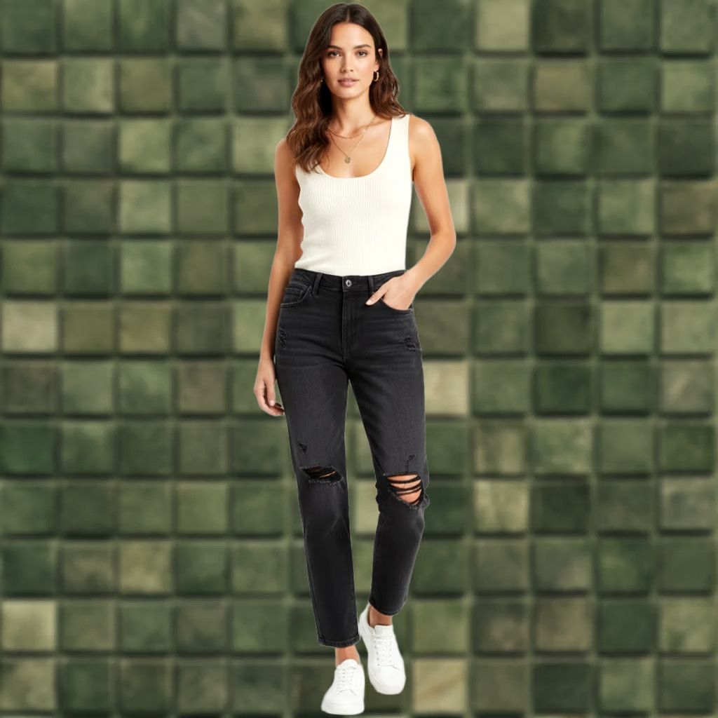 Vintage Judy Blue 90's Straight Jeans Women Black High Rise Distressed Denim 32 Inseam 15/32 Size 15 Regular Stretch Pockets Size 36" / US 14 / IT 50 - 1 Thumbnail