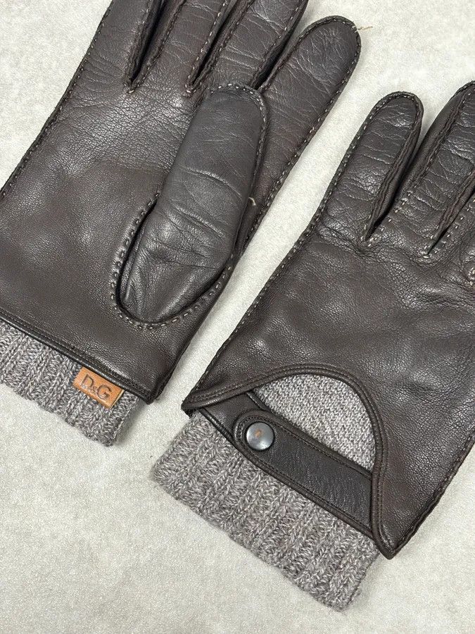 Dolce & Gabbana AW2006 Dolce & Gabbana Black Leather & Grey Wool Gloves Size ONE SIZE - 7 Thumbnail