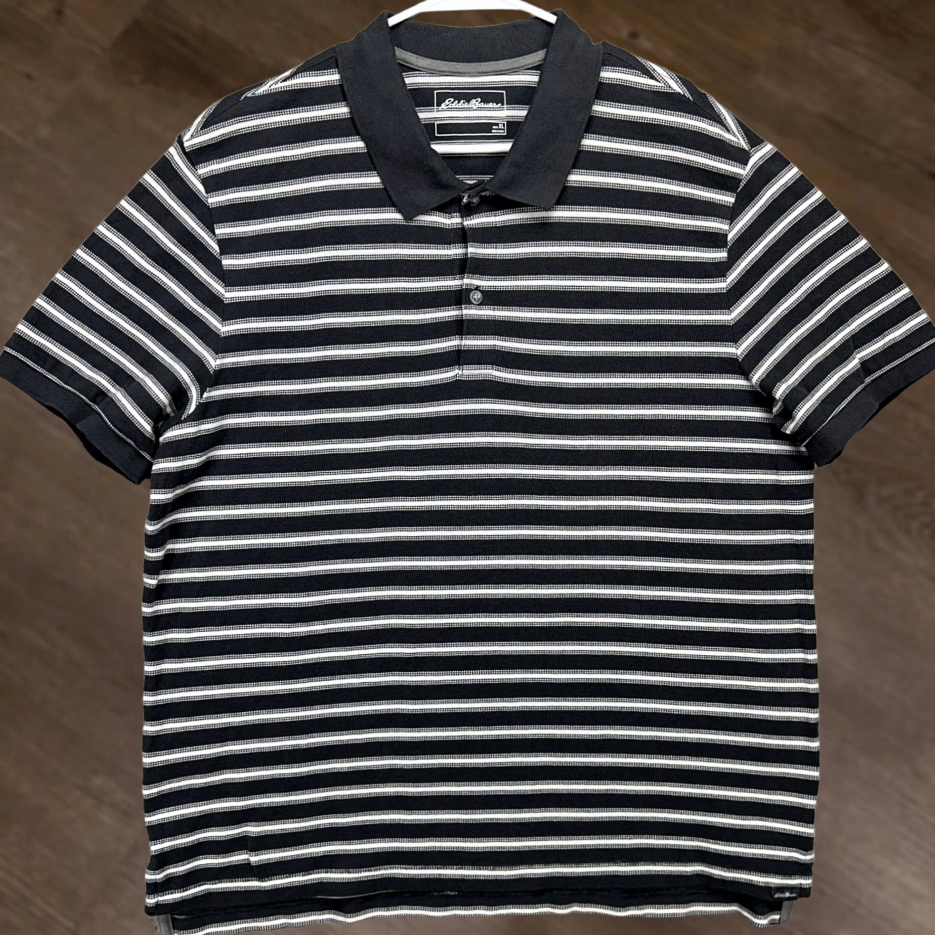 Eddie Bauer Eddie Bauer Polo Adult Men XL Cotton Gray White Stripes Short Sleeve Rugby Shirt Size US XL / EU 56 / 4 - 1 Thumbnail