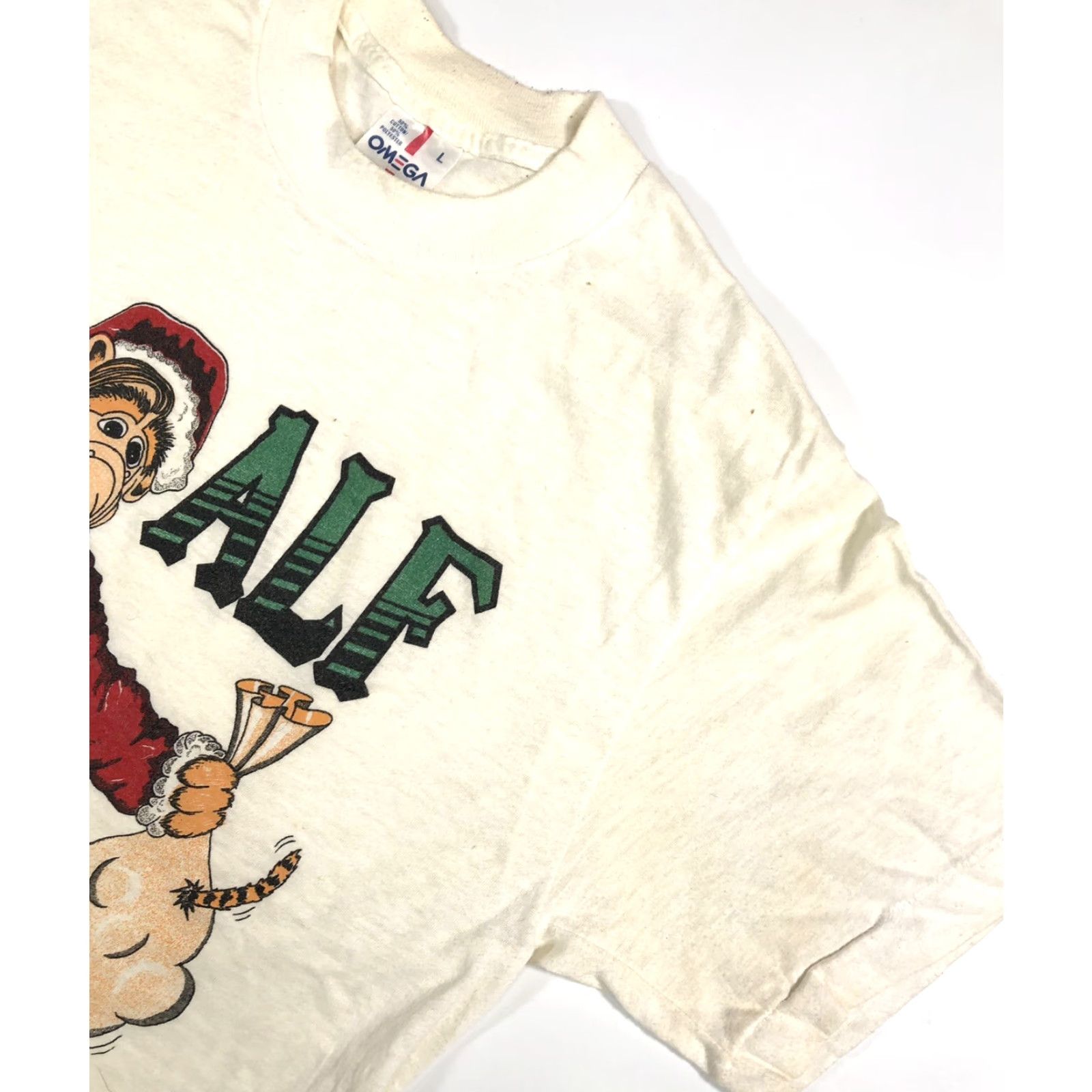 Omega VINTAGE ALF Seasons Greetings Christmas Single Stitch White T Shirt Muppets M23 1987 1980s XL Mens Size US L / EU 52-54 / 3 - 4 Thumbnail