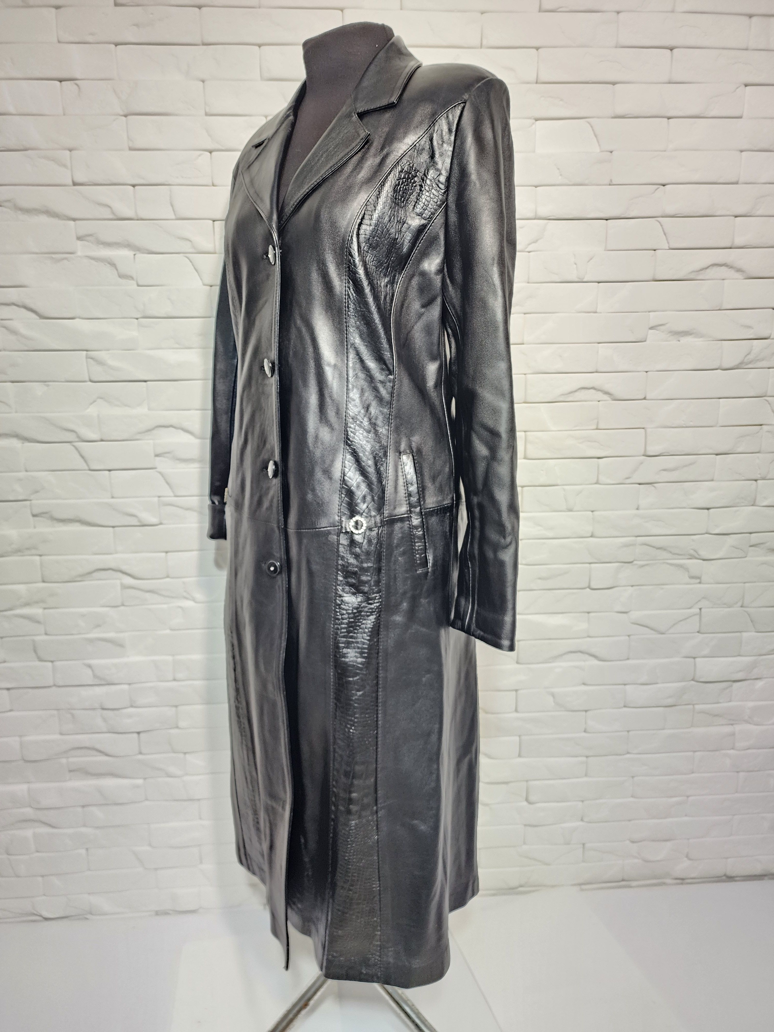 Genuine Leather Elegant Black Leather Raincoat: Women's Long Coat. Size L / US 10 / IT 46 - 2 Thumbnail