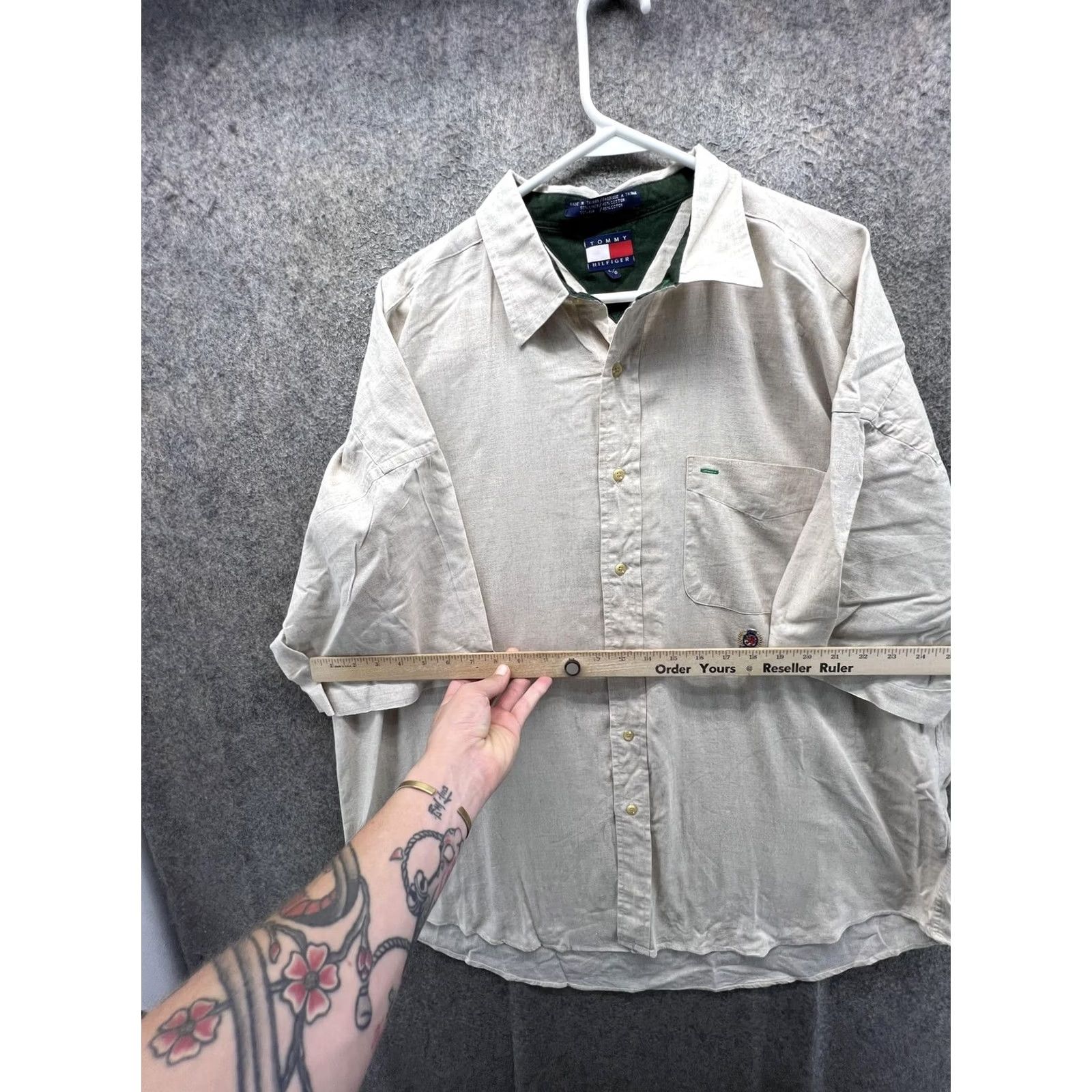Tommy Hilfiger VINTAGE Tommy Hilfiger Shirt Mens Large Beige Linen Short Sleeve Button Front 90s Casual Size US L / EU 52-54 / 3 - 4 Thumbnail