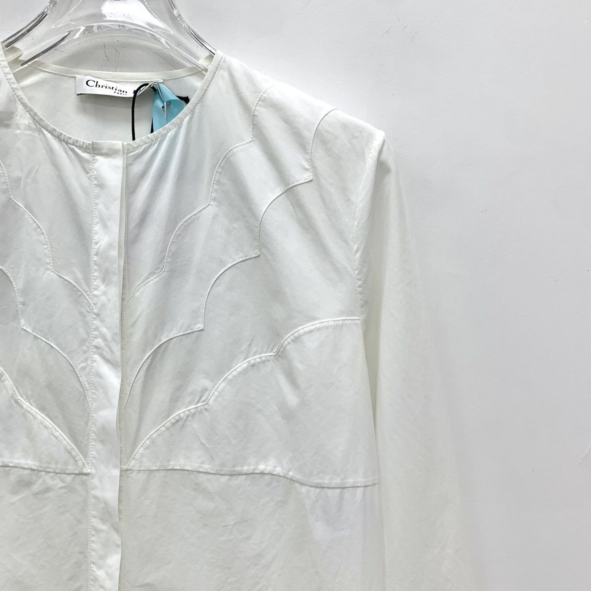 Dior Dior, White Lace Detail Cotton Long Sleeve Shirt Dress K26WX Size S / US 4 / IT 40 - 3 Thumbnail