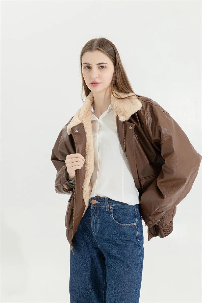 Other Winter Fur PU Leather Vintage Motorcycle Jacket Coat Unisex Size ONE SIZE - 4 Thumbnail