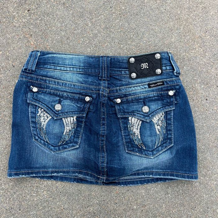 Miss Me Miss Me Angel Wings Sequin Bling Flap Pocket Mini Jean Skirt ...