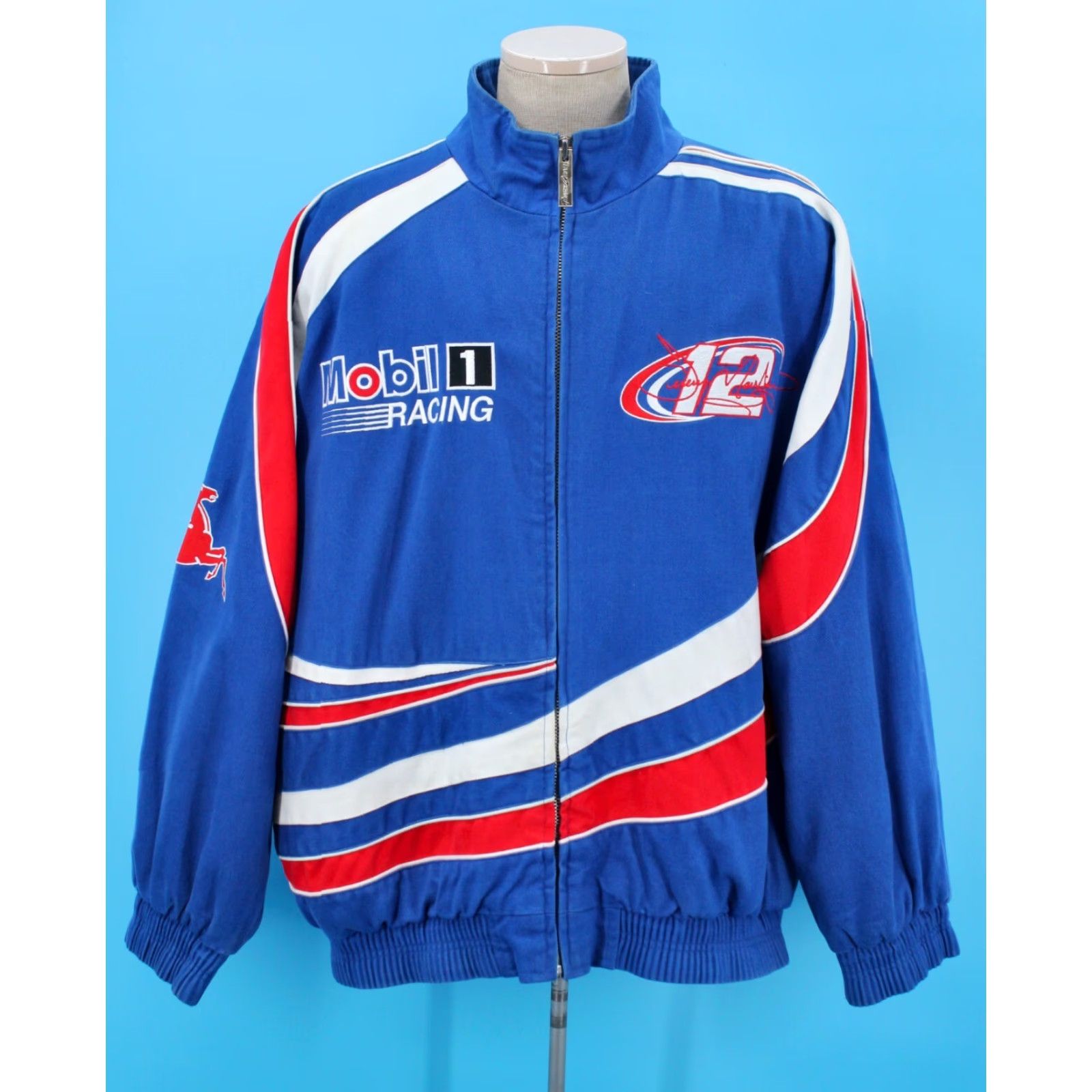 NASCAR Track Gear NASCAR Racing Jacket XL Men’s VTG 90s Jeremy Mayfield Mobil 1 Blue Cotton 1990s Size US XL / EU 56 / 4 - 2 Thumbnail