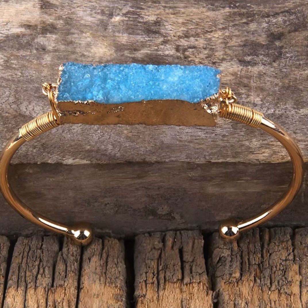 Other Gold tone blue druzy cuff bangle bracelet Size ONE SIZE - 3 Thumbnail
