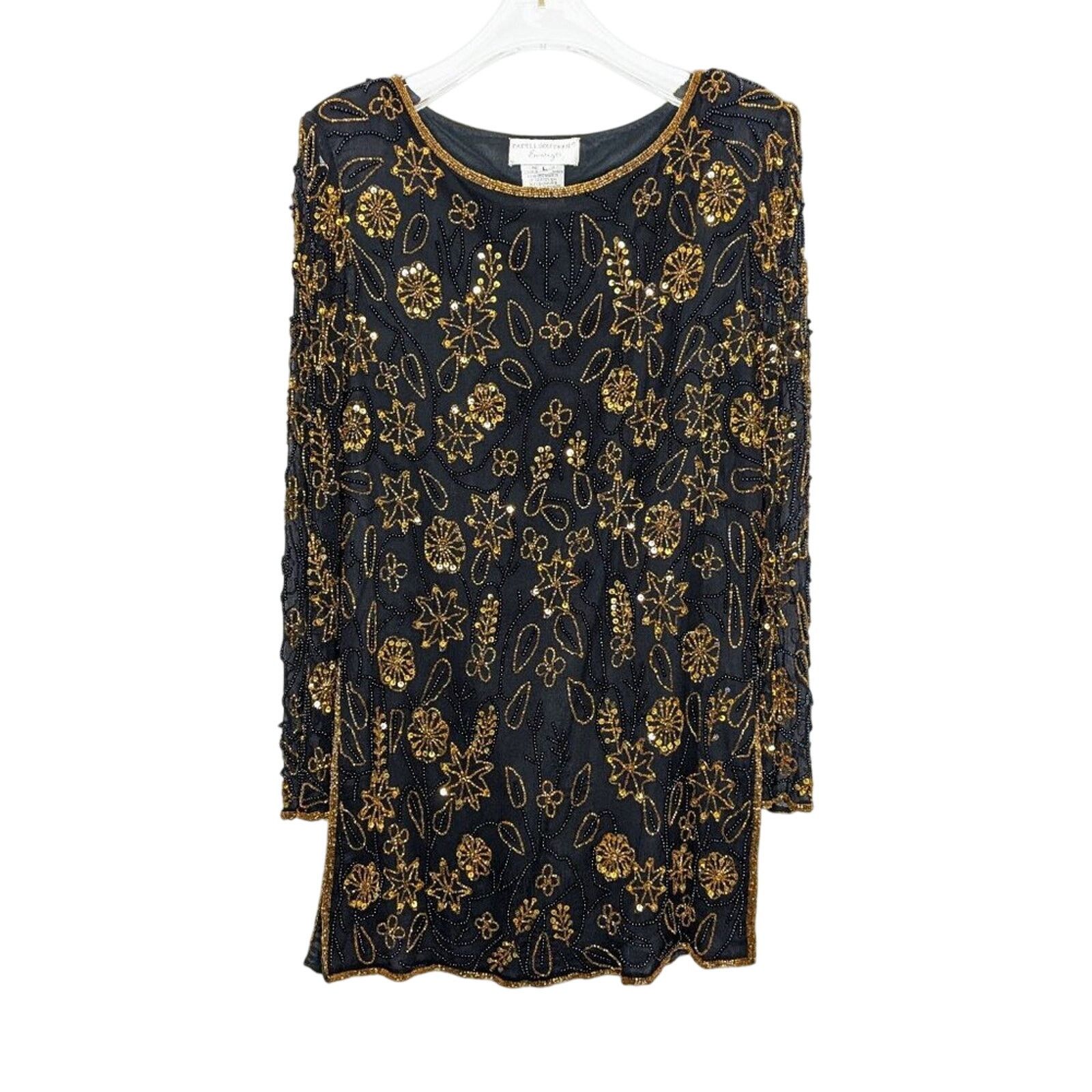 Vintage Papell Boutique Black Beaded Sequin Side Slit Evening Top Size M / US 6-8 / IT 42-44 - 1 Thumbnail