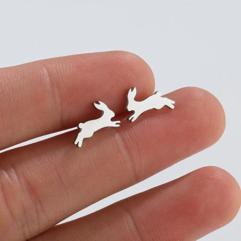 Jewelry Running Rabbit Stud Earrings Charm Earring Gift Size ONE SIZE - 1 Thumbnail
