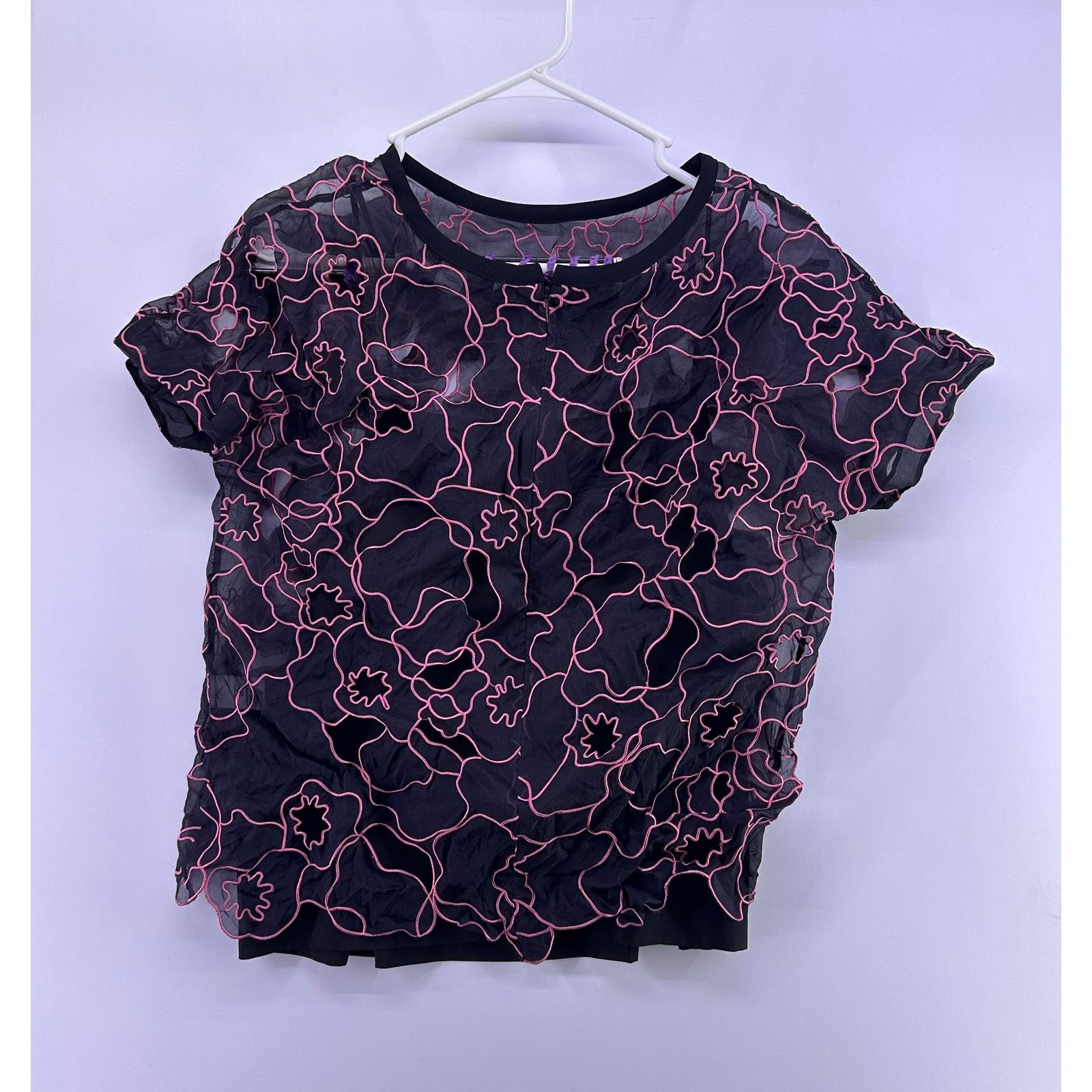 Diane von Furstenberg Diane von Furstenberg Sheer Silk Black & Pink Size10 Blouse Size L / US 10 / IT 46 - 2 Thumbnail