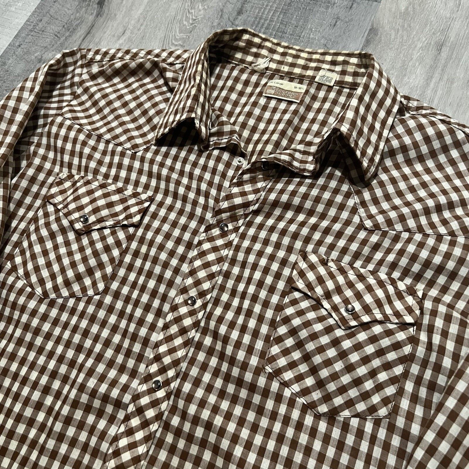 Sears VTG Sears Western Wear 1980s Brown Plaid Pearl Snap Shirt Size US XXL / EU 58 / 5 - 2 Thumbnail