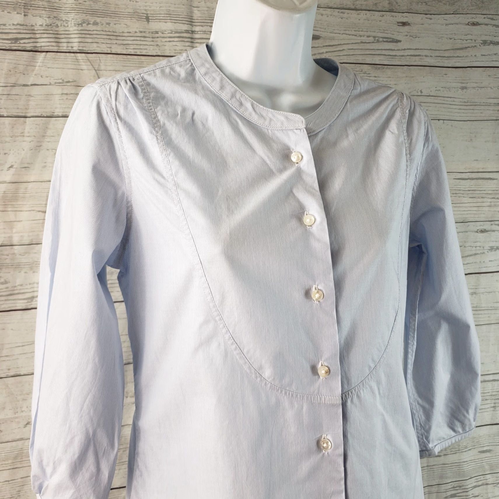 Vintage Organic John Patrick Womens Button Front Shirt Sz S Blue White Stripe Shirt Womens Small Blue White Stripe 3/4 Sleeve Cotton Button-Up Vintage? Size S / US 4 / IT 40 - 2 Thumbnail