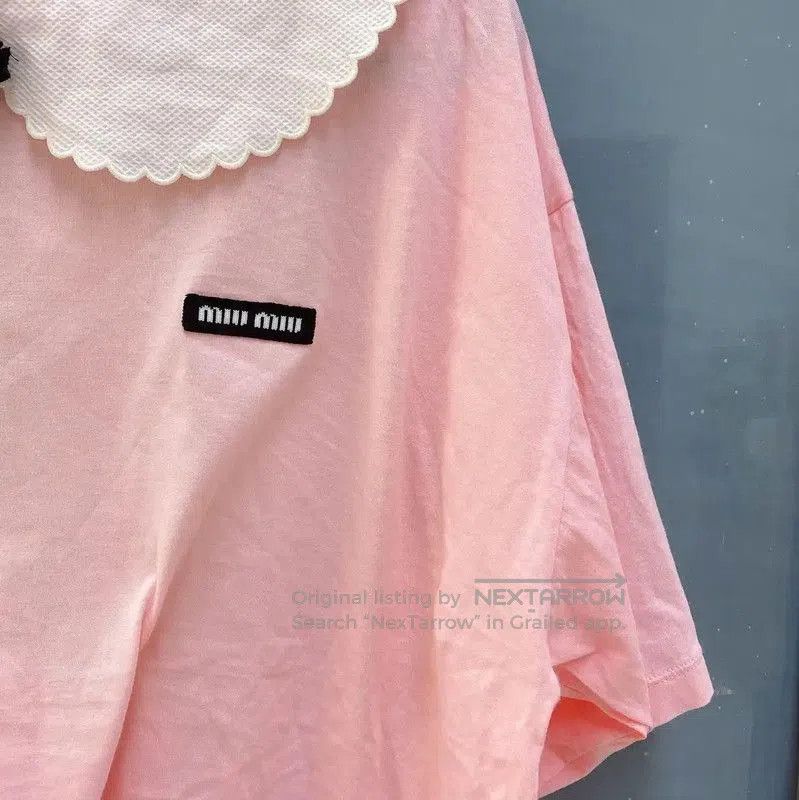 Miu Miu Miu Miu Pink Cotton Tee with Peter Pan Collar . Size L / US 10 / IT 46 - 3 Thumbnail