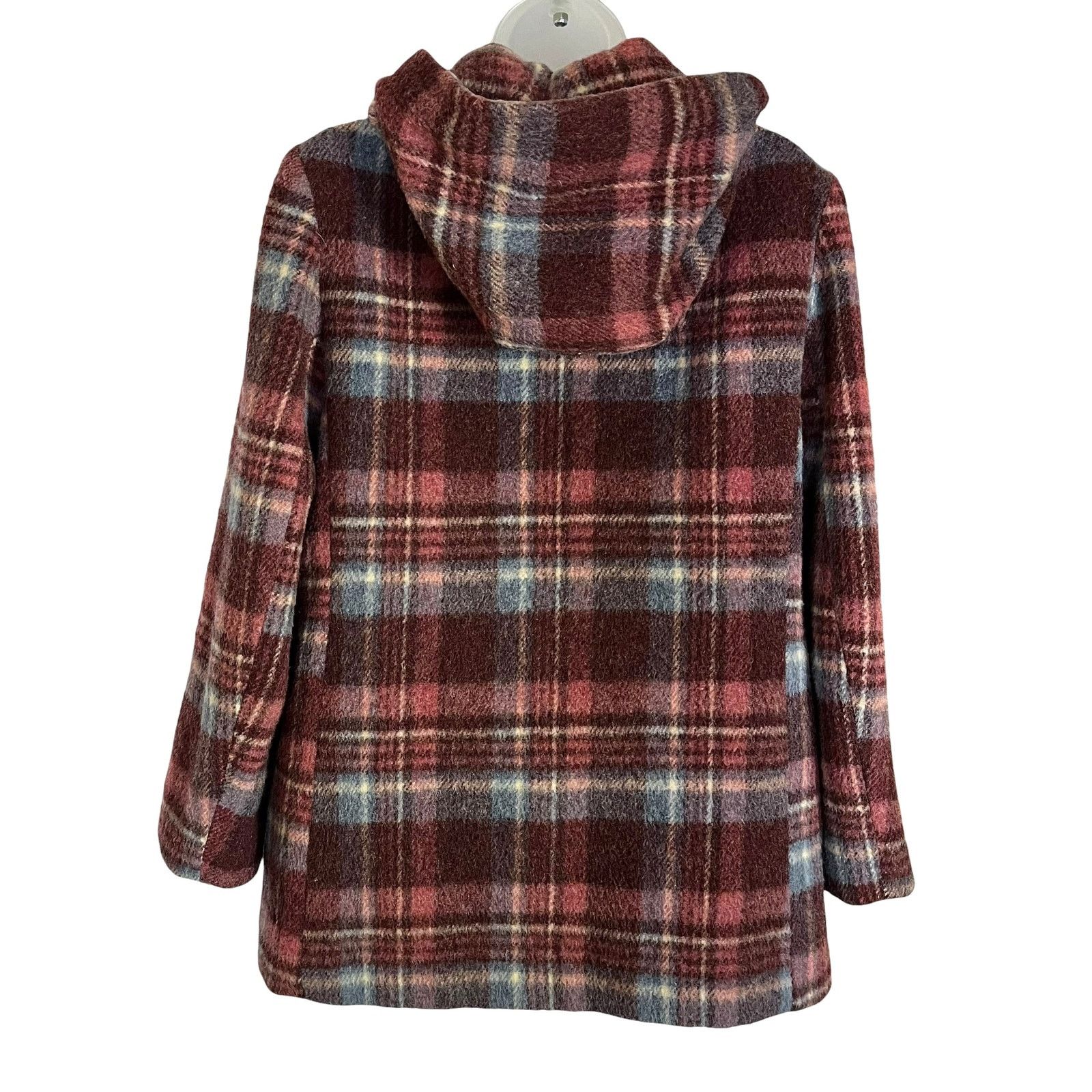 Vintage 1960s Smart Modes of California Plaid Wool Hooded Peacoat Size S / US 4 / IT 40 - 2 Thumbnail