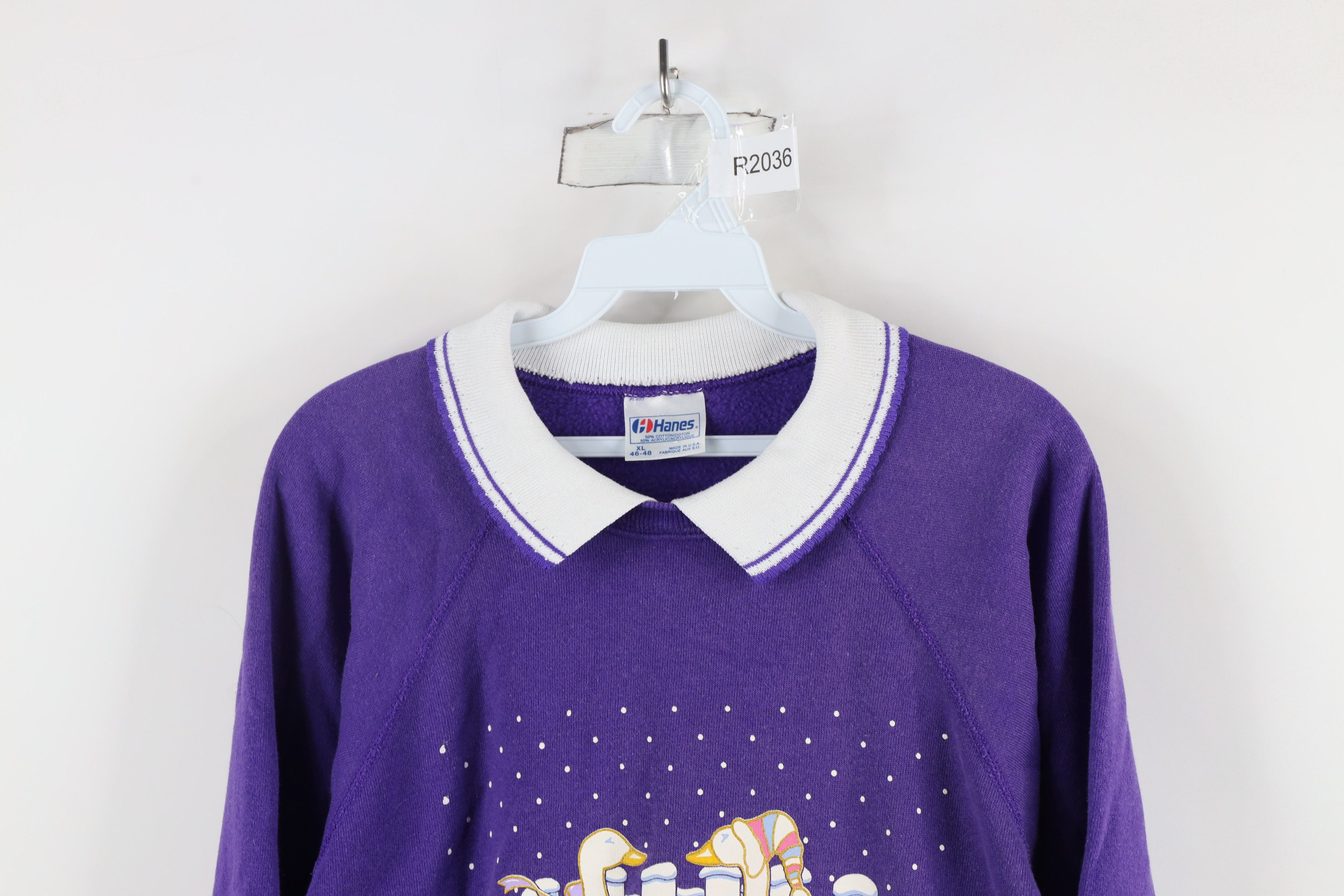 Vintage Vintage 90s Streetwear Ducks Collared Sweatshirt Purple USA Size XL / US 12-14 / IT 48-50 - 2 Thumbnail