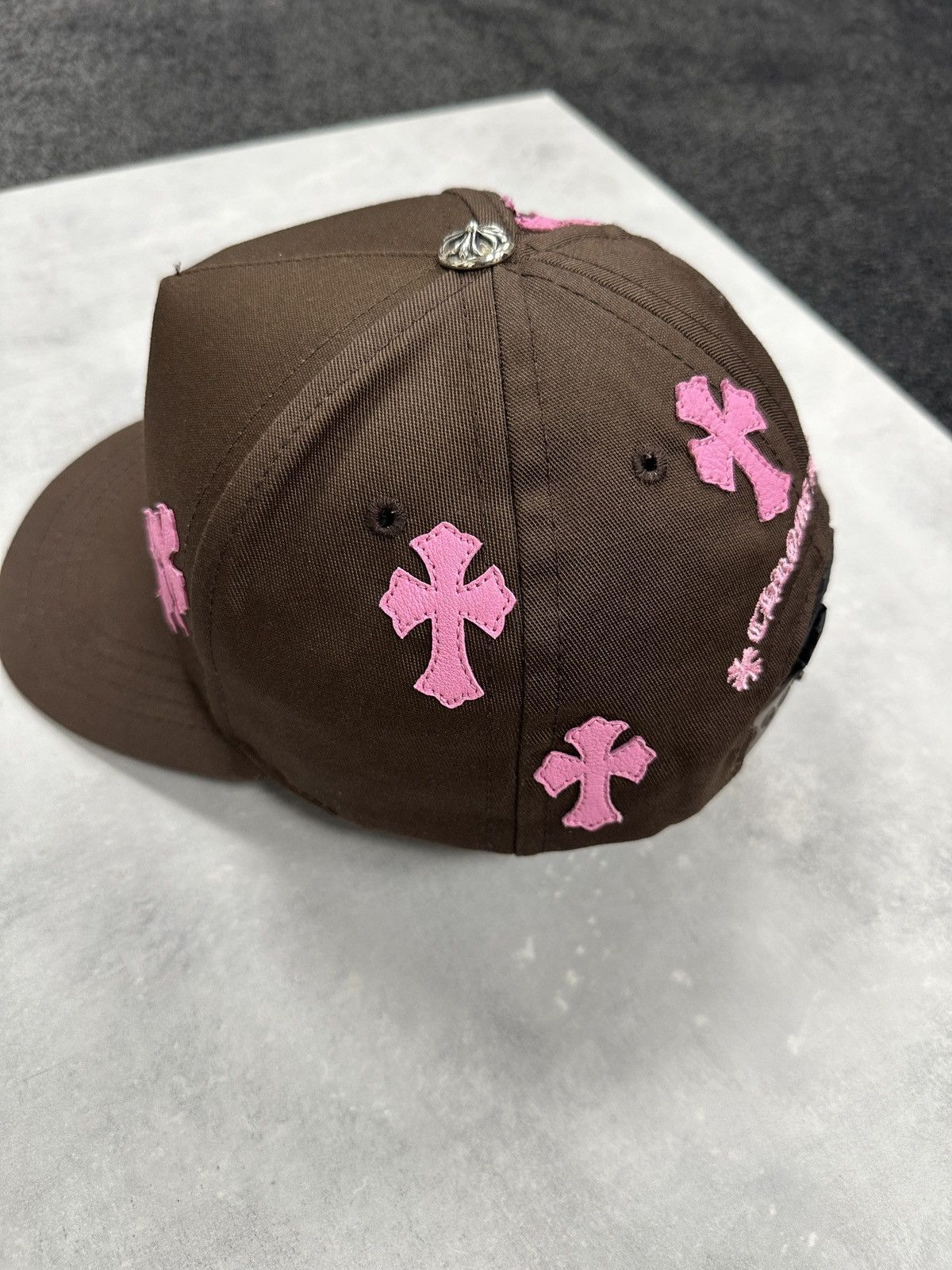 Chrome Hearts CH Leather Patch Baseball Cap Hat Brown Pink