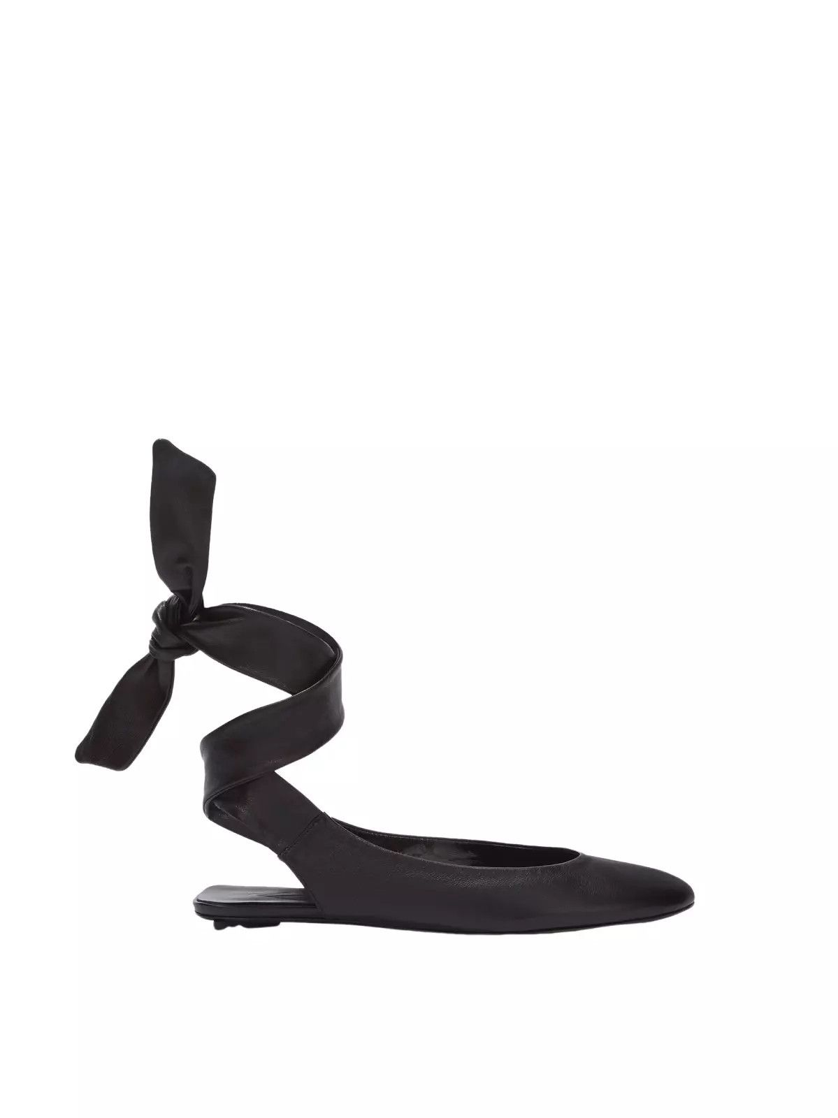 THE ATTICO Cloe Black Leather Ballerina Flats