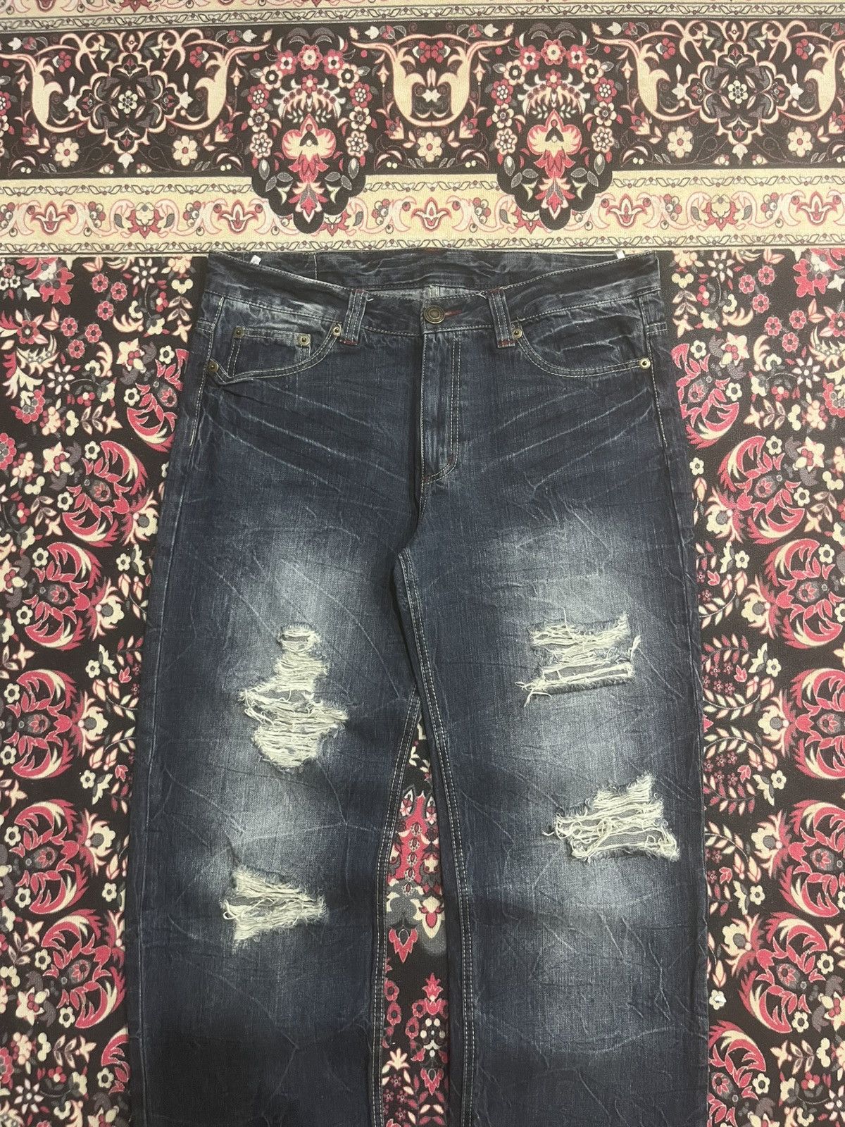 Le Grande Bleu (L.G.B.) Back & Forth Dark Blue Ripped Frayed Leg Loose Baggy Jeans Size US 36 / EU 52 - 3 Thumbnail