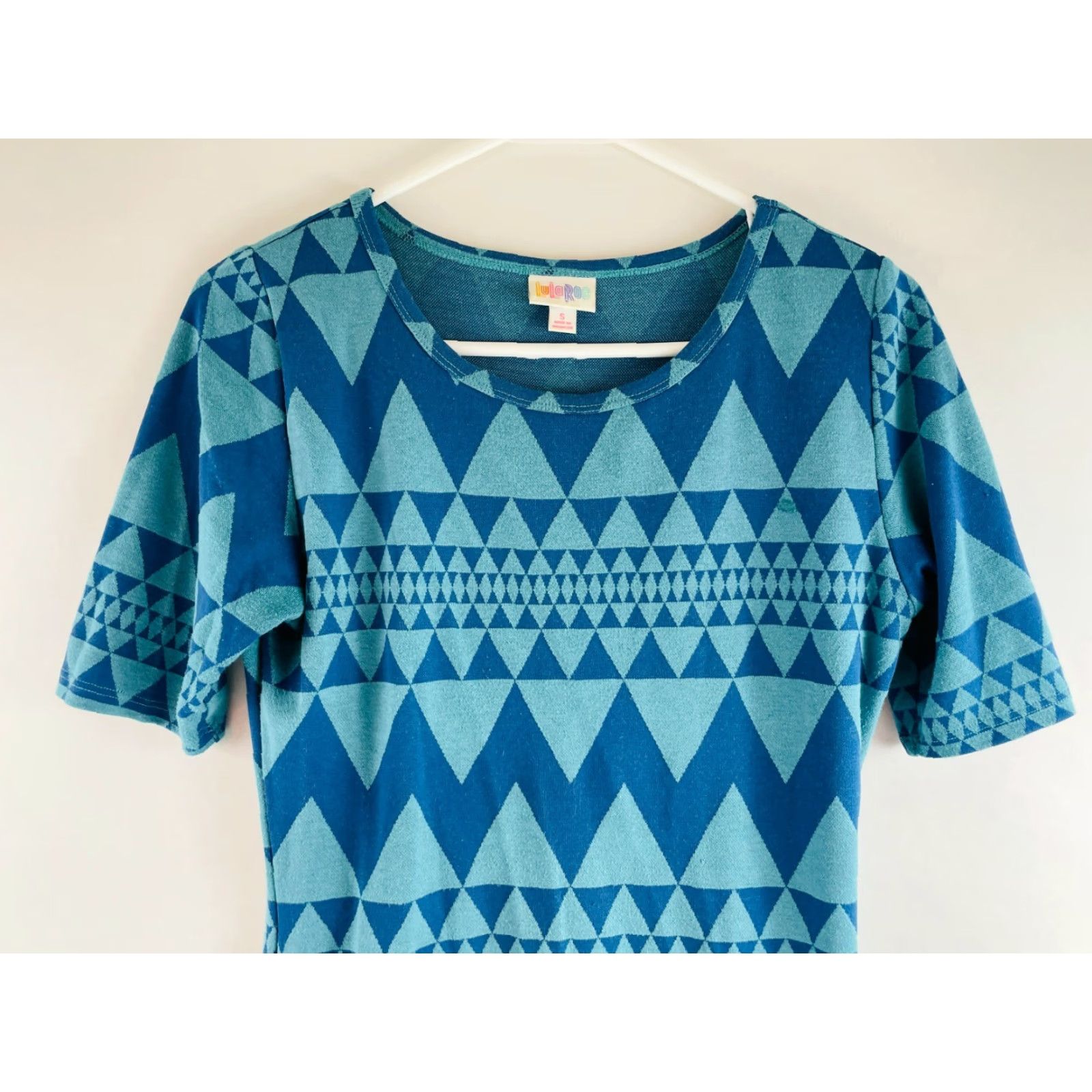 Vintage LuLaRoe Dress Women's Size Small Blue Herringbone Print Short Sleeve Maxi Julia Size 28" / US 6 / IT 42 - 3 Thumbnail