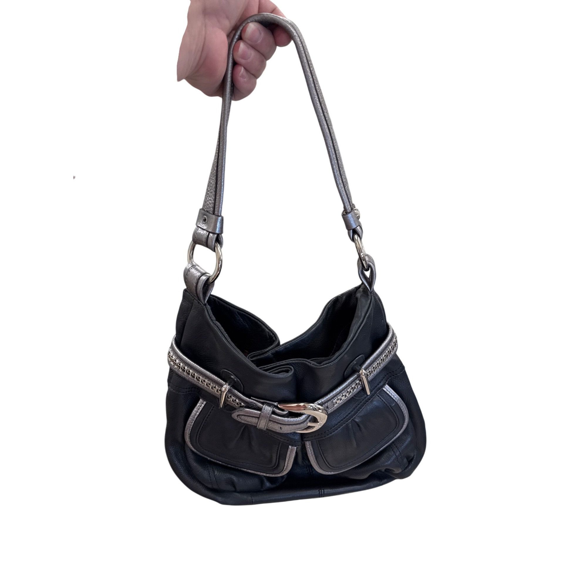 Designer B. Makowsky Womens Black & Silver Leather Hobo Handbag Purse Size ONE SIZE - 13 Thumbnail