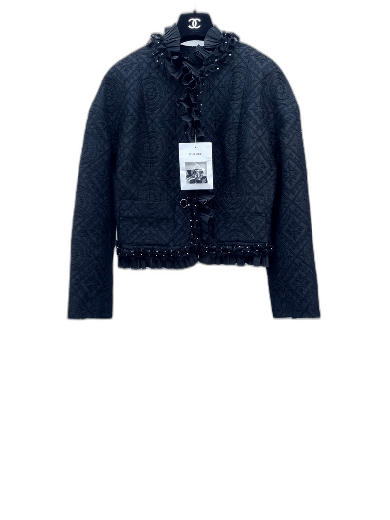 Chanel Black Ruffle Detail Velvet Jacket Size M / US 6-8 / IT 42-44 - 1 Thumbnail