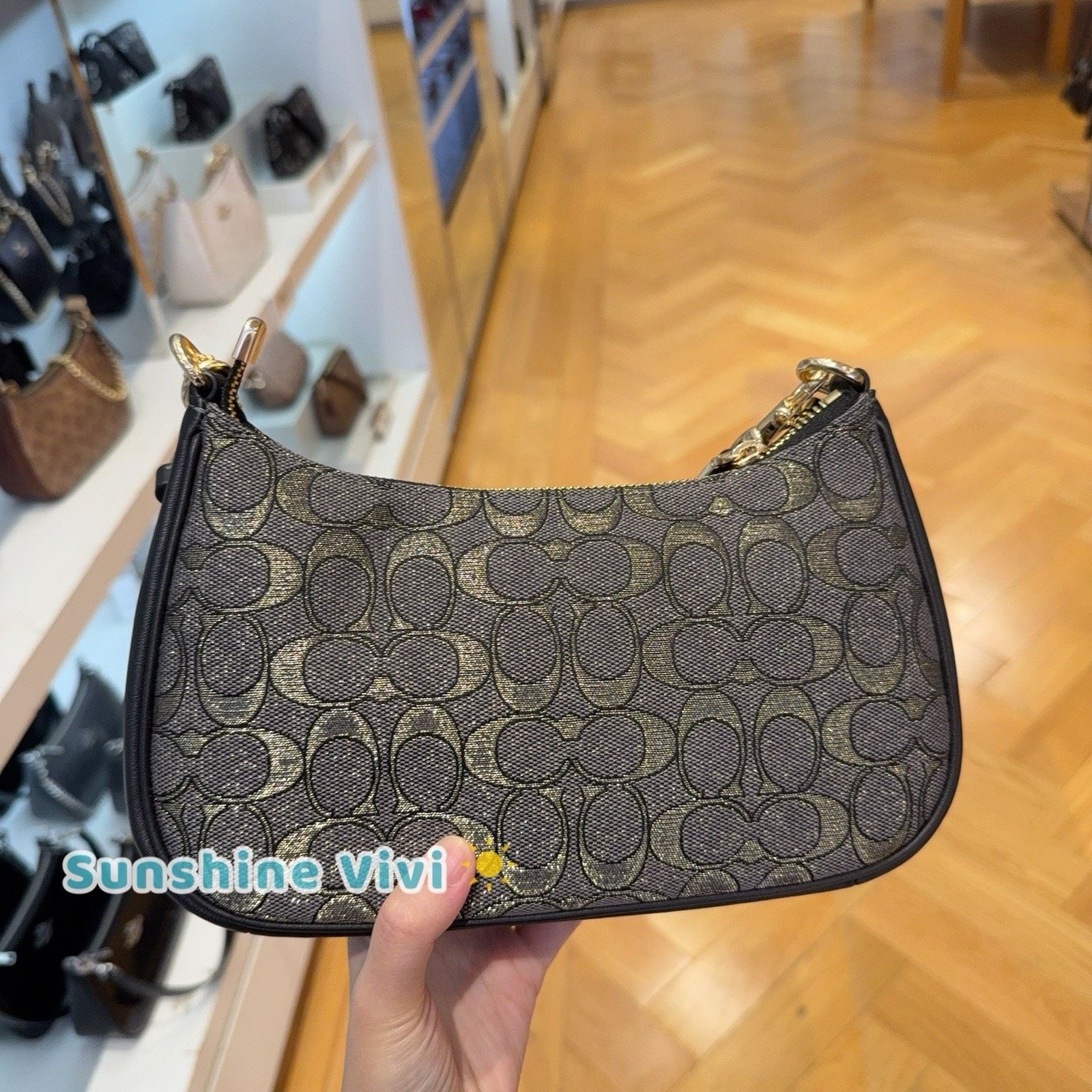 Coach NWT Coach Teri Shoulder Bag Jacquard CCZ02 Charcoal/Gold Size ONE SIZE - 4 Thumbnail