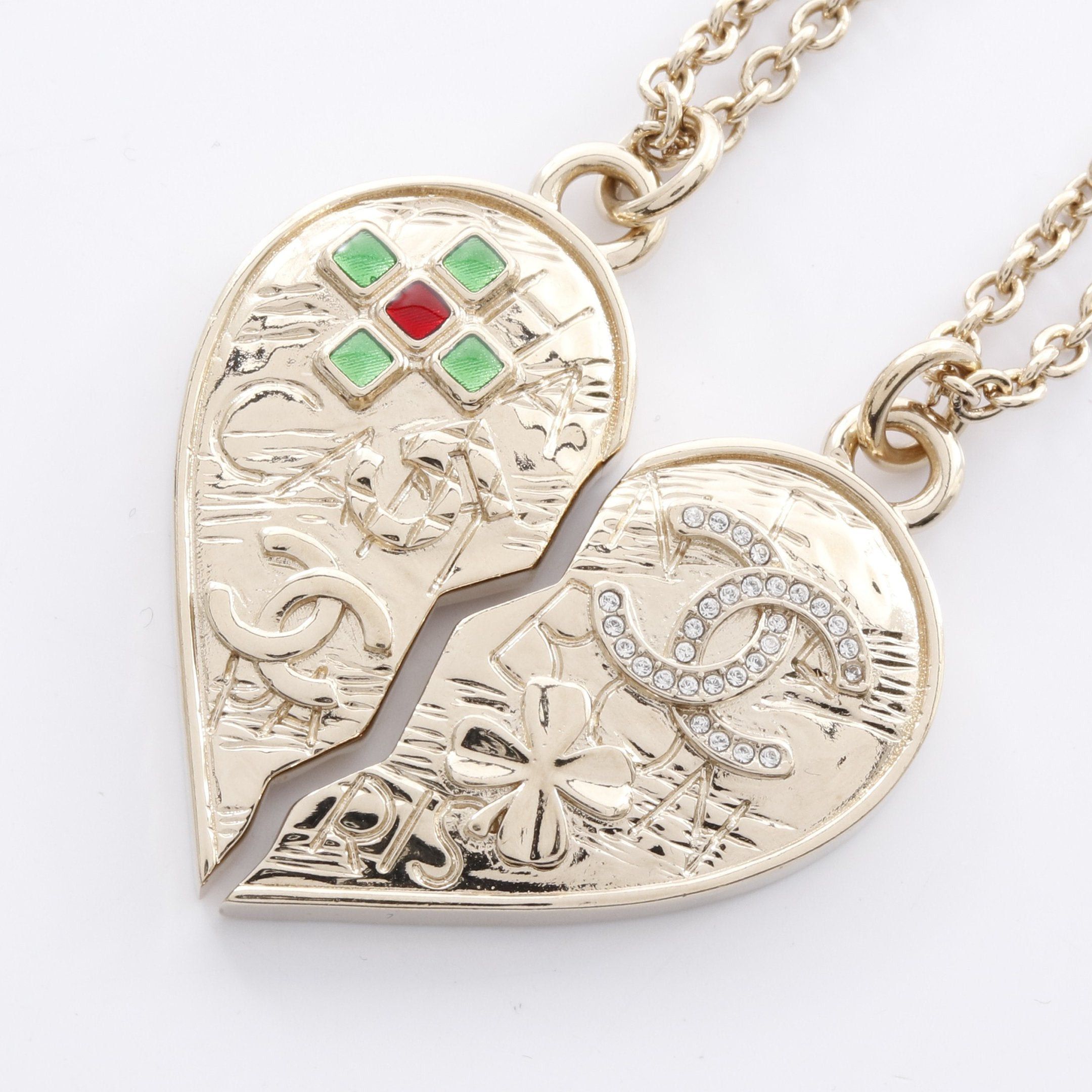 Chanel Chanel Coco Mark Heart Necklace Gp Rhinestone Gold 2 Piece Set B23C Size ONE SIZE - 1 Thumbnail