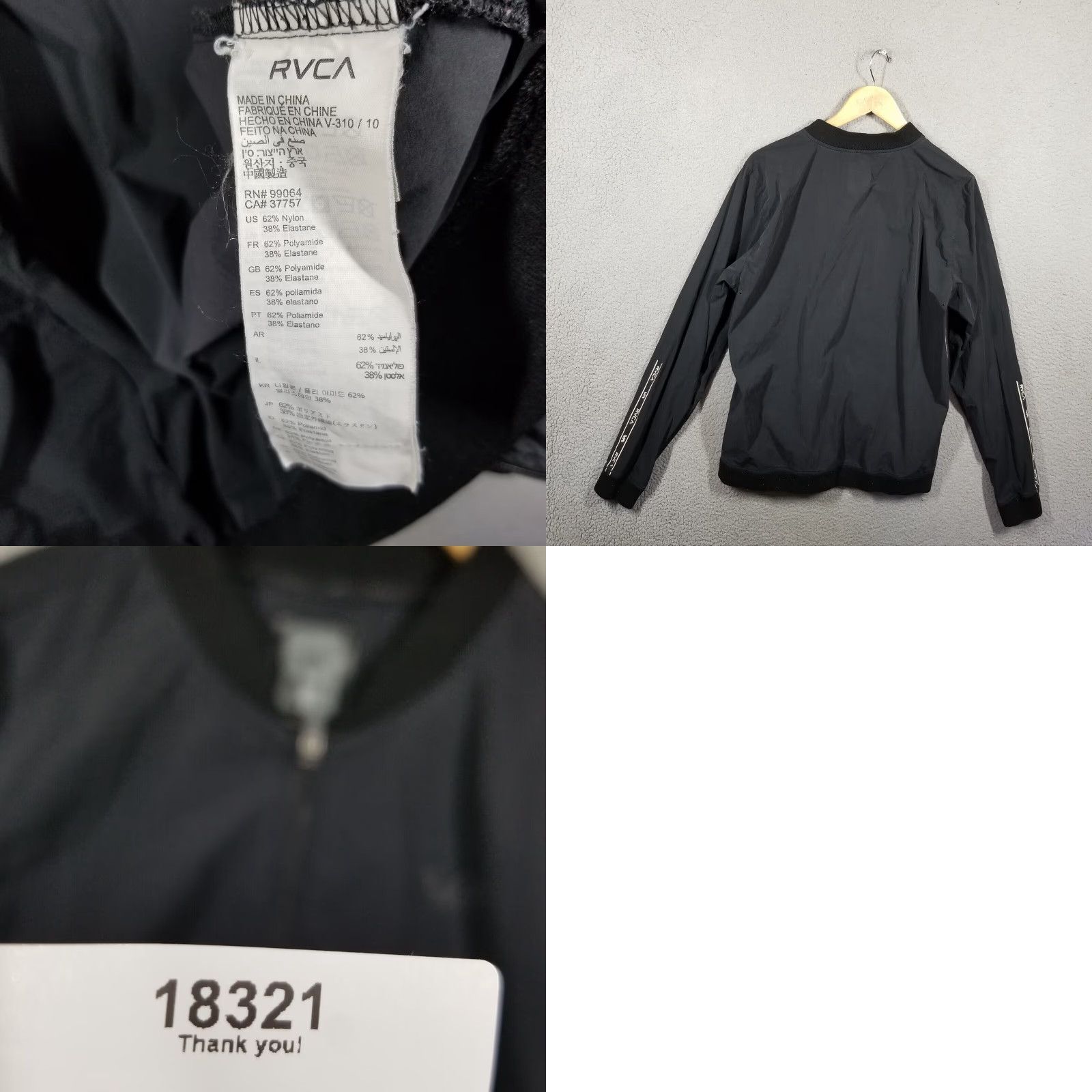 RVCA RVCA Men's SPORT BOMBER Jacket Medium Black Resin Skater Surf Surfing Size US M / EU 48-50 / 2 - 8 Thumbnail