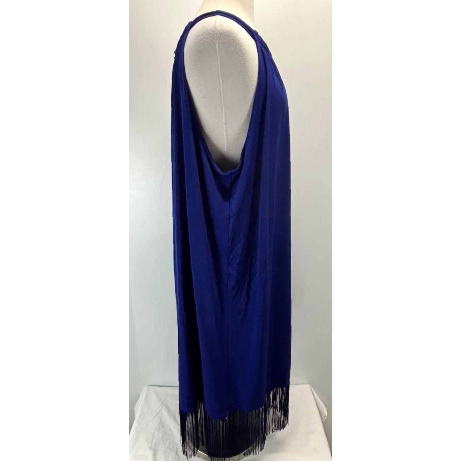 Vintage NEW Chico's Fringed Hem Midi Dress XXL Royal Blue Sleeveless Shift Women’s Size XXL / US 16-18 / IT 52-54 - 4 Thumbnail