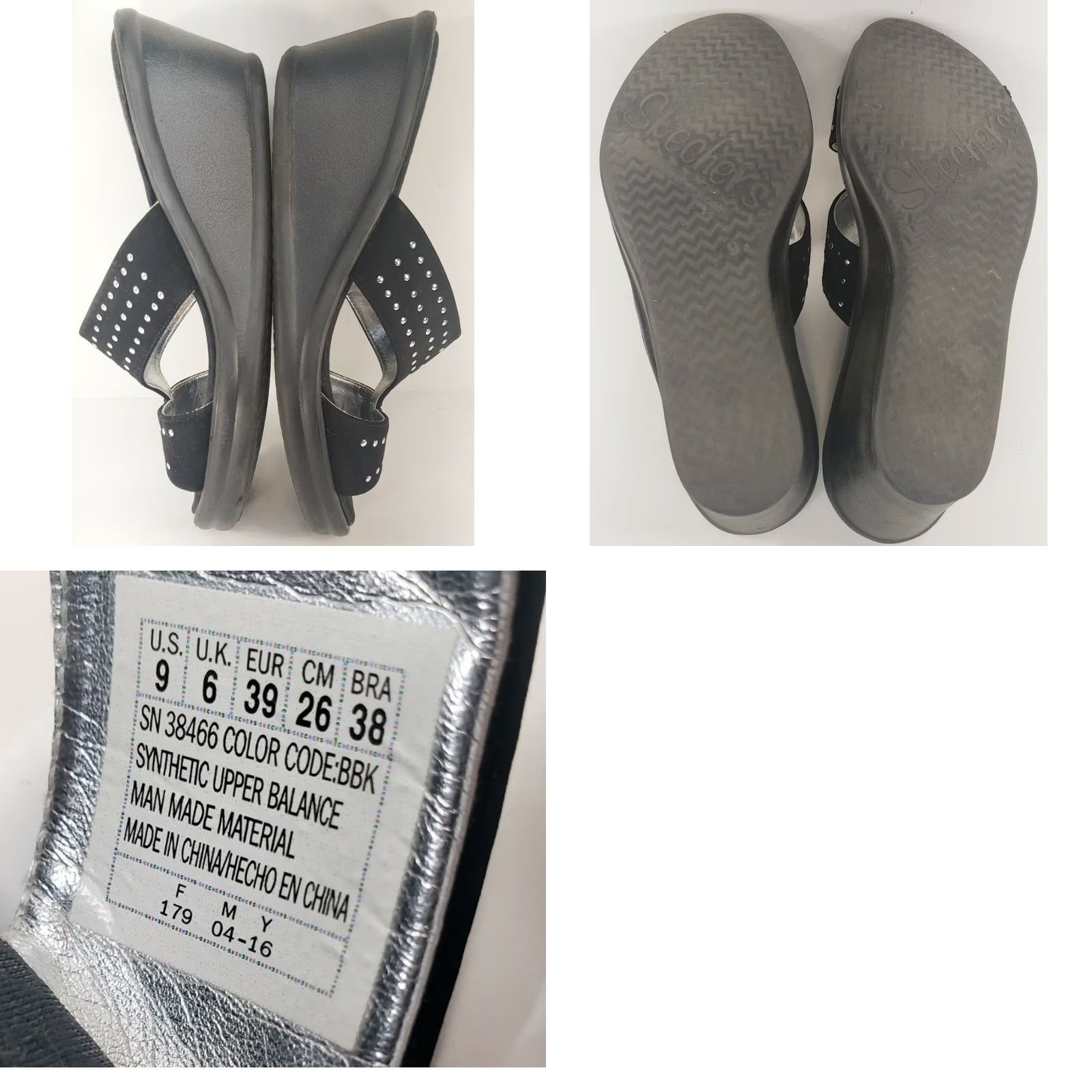 SKECHERS Skechers Cali Rumblers Wedge Sandals Women’s Size 9 Black Slip-On Casual Comfort Beading Size US 6 / IT 36 - 8 Thumbnail