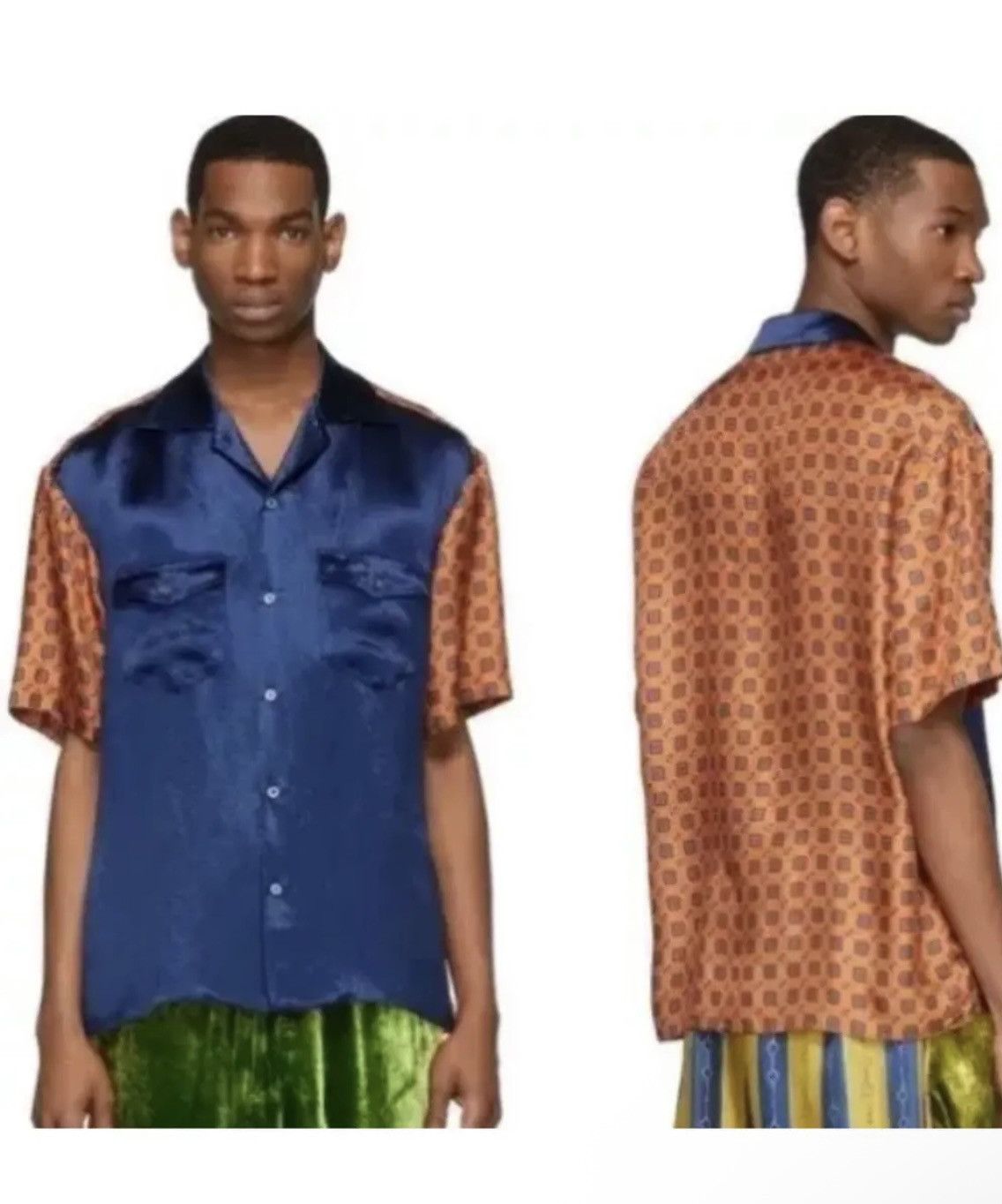 Gucci Gucci Men Silk & Acetate Navy Orange Shirt size IT 50 Size US M / EU 48-50 / 2 - 4 Thumbnail
