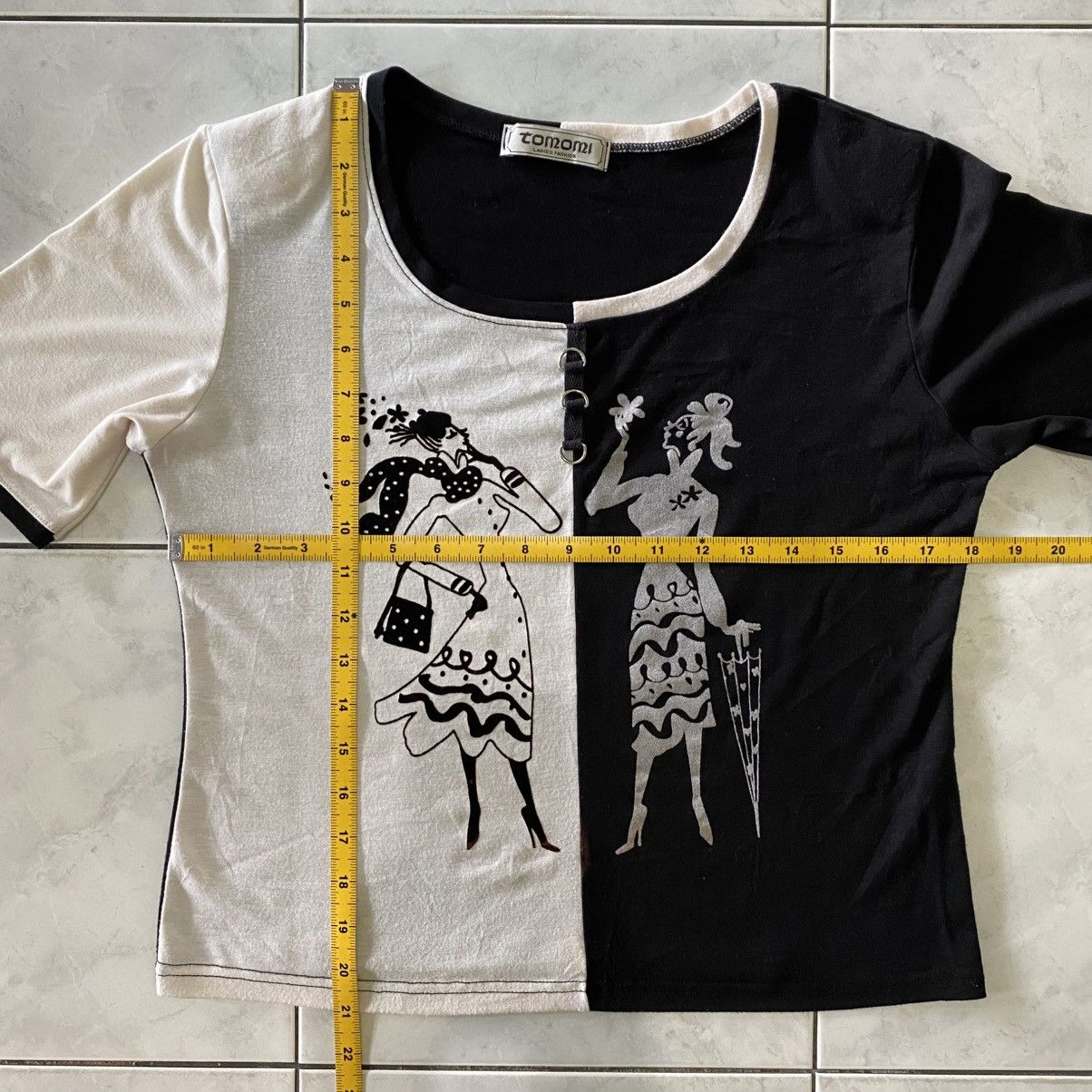 Japanese Brand Tomomi Ladies Fashion Split Two-Tone Monochrome Illustration Size M / US 6-8 / IT 42-44 - 16 Thumbnail