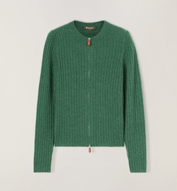 Loro Piana o1w1db10724 Maras Bomber Cashmere Cardigan in Green Size XS / US 0-2 / IT 36-38 - 1 Thumbnail