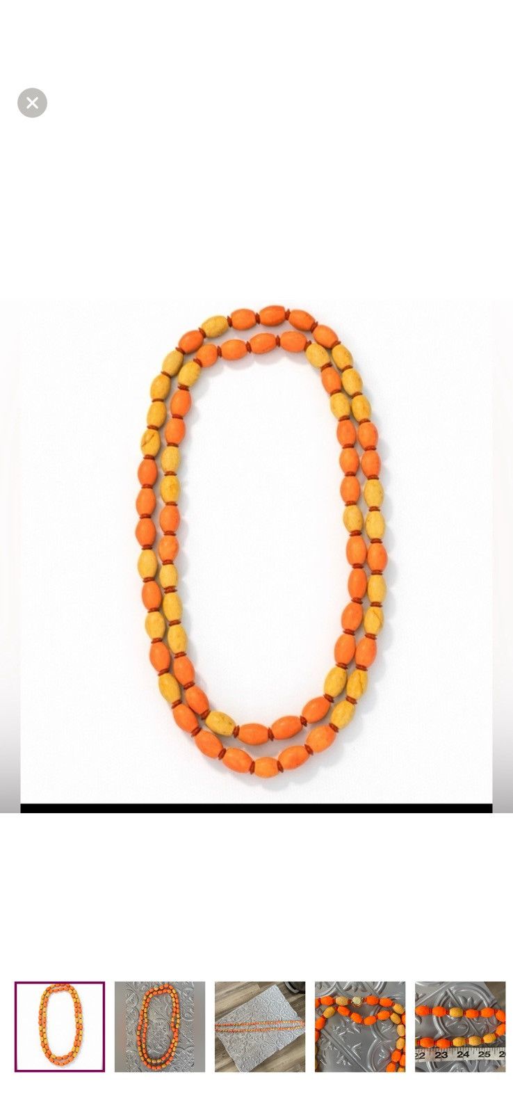 Other Vintage Orange & Yellow Carved Bead Statement Necklace 24” Size ONE SIZE - 6 Thumbnail