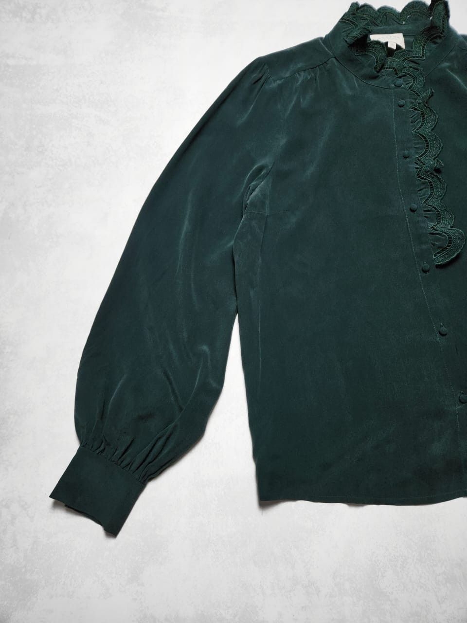 Sezane Sezane Silk Blouse Bottle Green Shirt Ruffle Trim Size M / US 6-8 / IT 42-44 - 5 Thumbnail