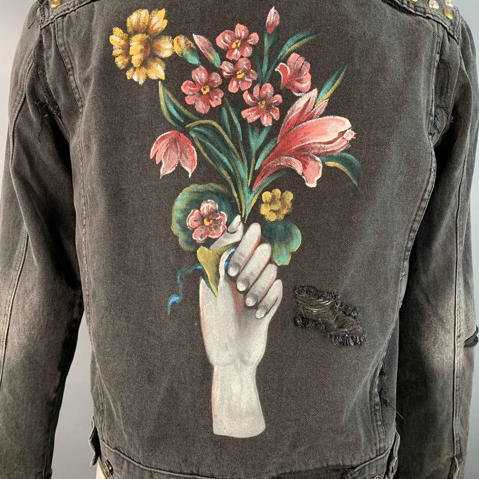 Gucci Hollywood Grey Painted Cotton Distressed Studded Denim Size US M / EU 48-50 / 2 - 5 Thumbnail