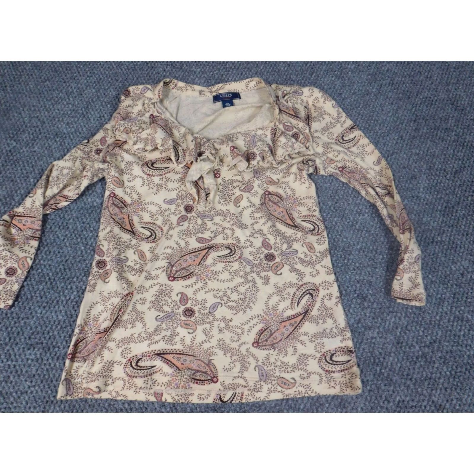 Chaps Chaps Blouse XS Womens Beige Floral Pullover Top Long Sleeve Round Neck Casual Cotton Rayon Shirt Size XS / US 0-2 / IT 36-38 - 3 Thumbnail