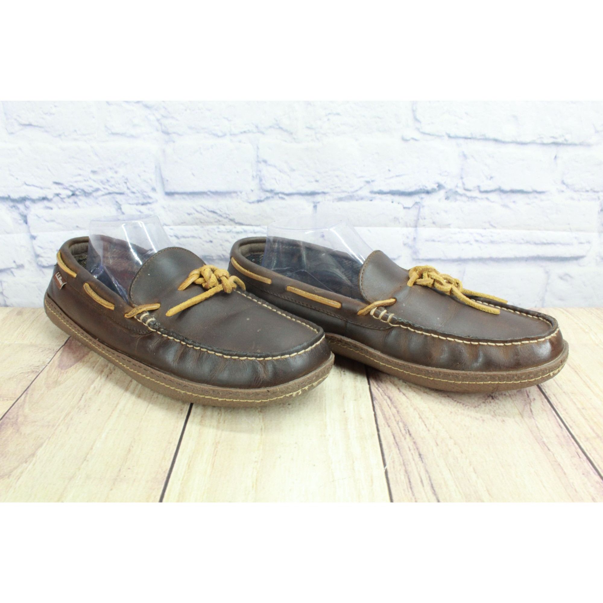 L.L. Bean LL Bean Men’s Handsewn Leather Flannel-Lined Slippers Size US 10 / EU 43 - 2 Thumbnail