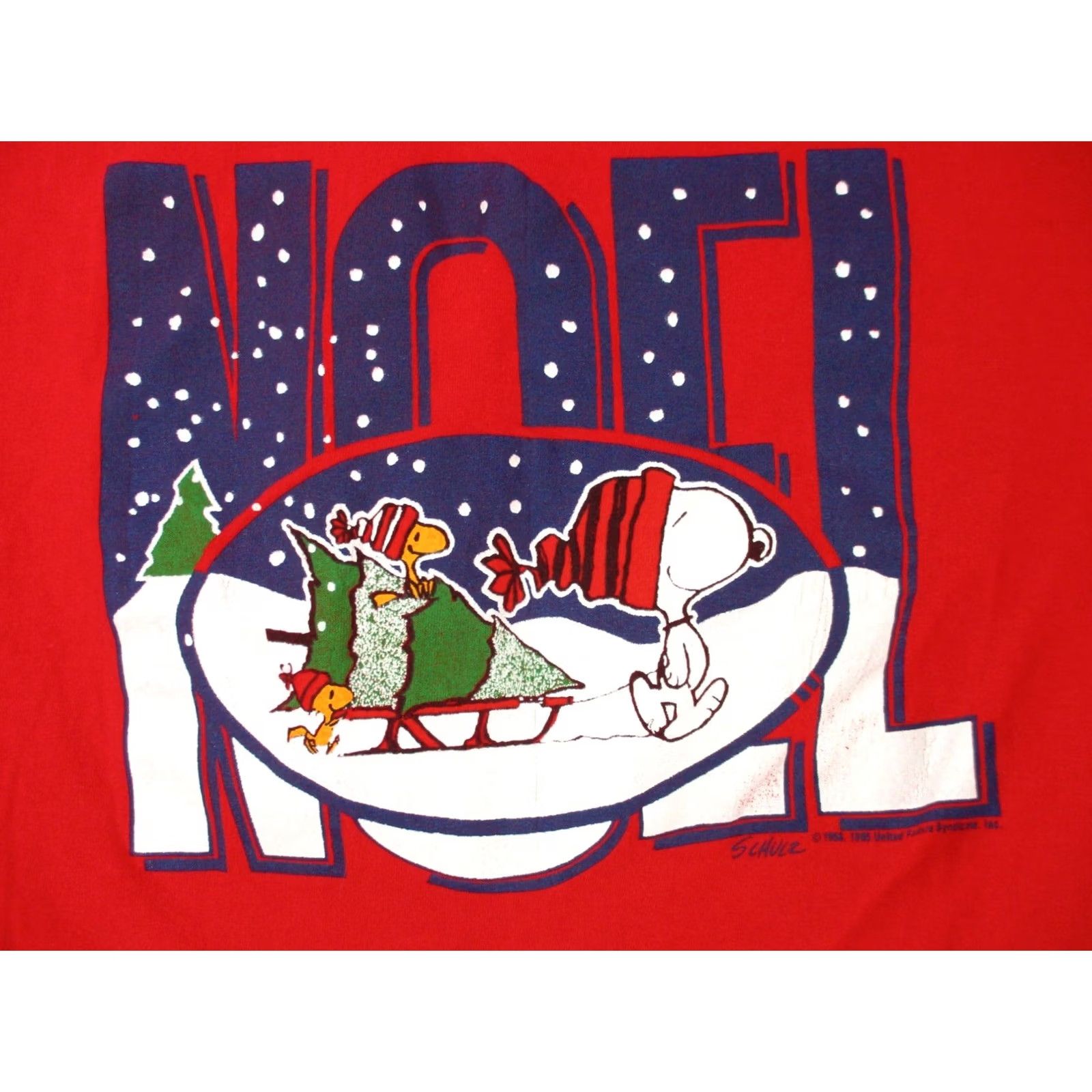 Vintage VINTAGE 80s PEANUTS SNOOPY WOODSTOCK NOEL XMAS CARTOON T-Shirt Red Mens Medium soft thin Size US M / EU 48-50 / 2 - 5 Thumbnail