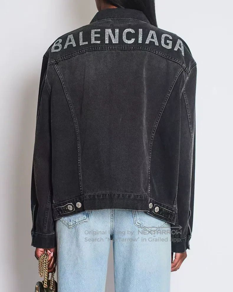Balenciaga Balenciaga Black Denim Jacket with Back Diamond Big Logo Size XS / US 0-2 / IT 36-38 - 8 Thumbnail