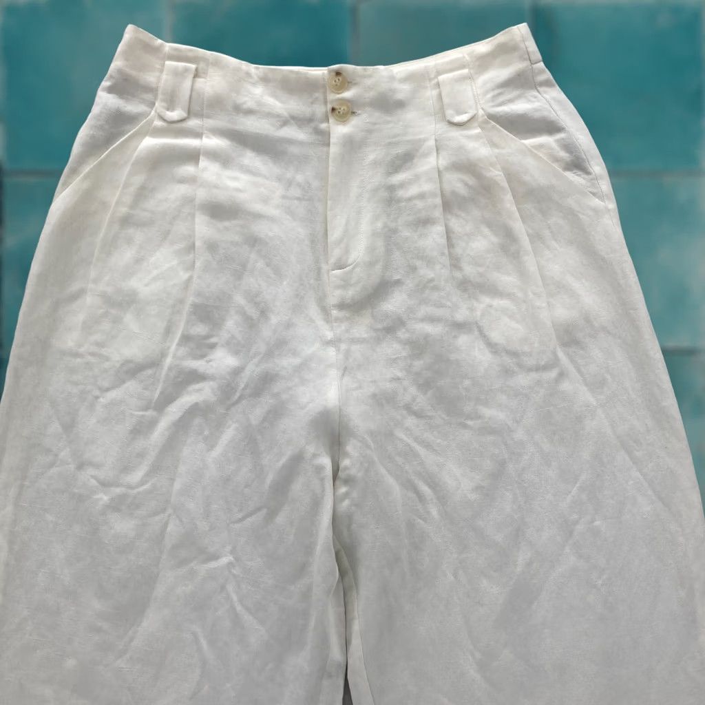 Anthropologie The Korner Linen Pleated Trousers Women's 4 White Relaxed Taper Pants Size 27" / US 4 / IT 40 - 1 Thumbnail