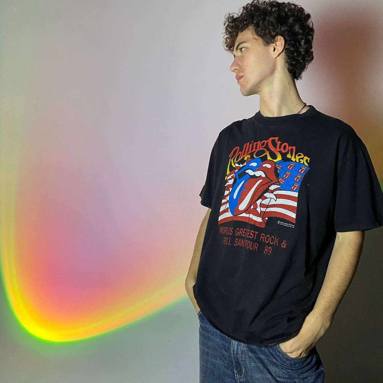 Band Tees × The Rolling Stones × Vintage 💥VINTAGE💥 The Rolling Stones 1989 american flag Tour Merch Size US XL / EU 56 / 4 - 10 Thumbnail