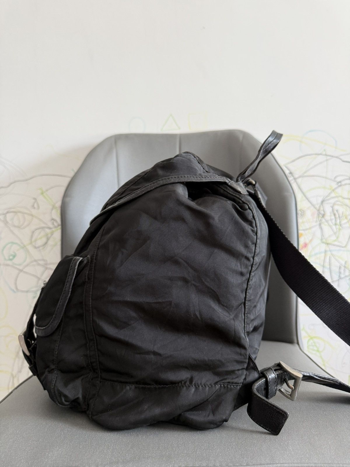 Prada Vintage Prada Black Leather Large Backpack Size ONE SIZE - 3 Thumbnail