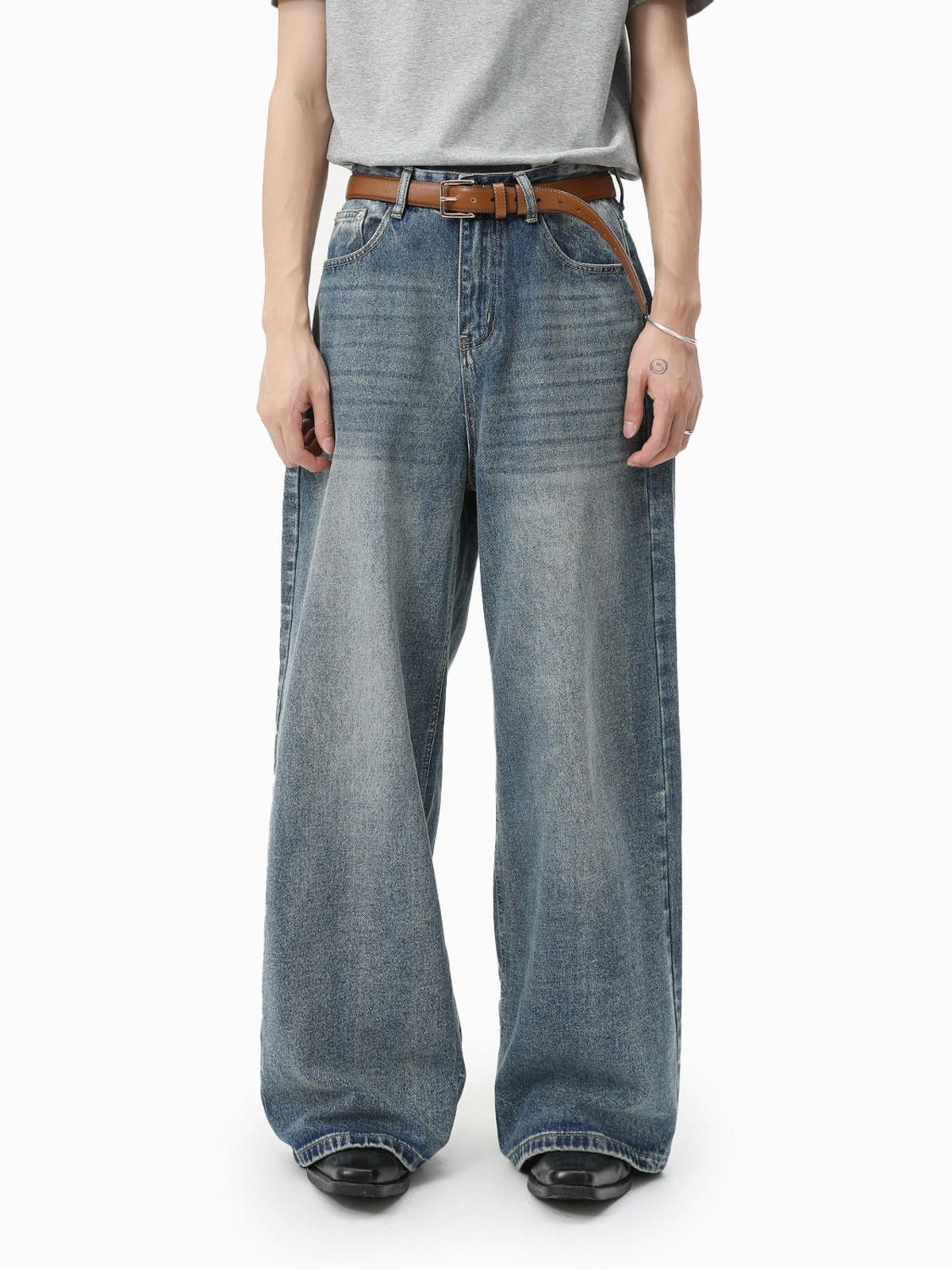 Japanese Brand Blue Wide Leg Denim Jeans, Relaxed Fit Baggy Jeans Size US 30 / EU 46 - 2 Thumbnail