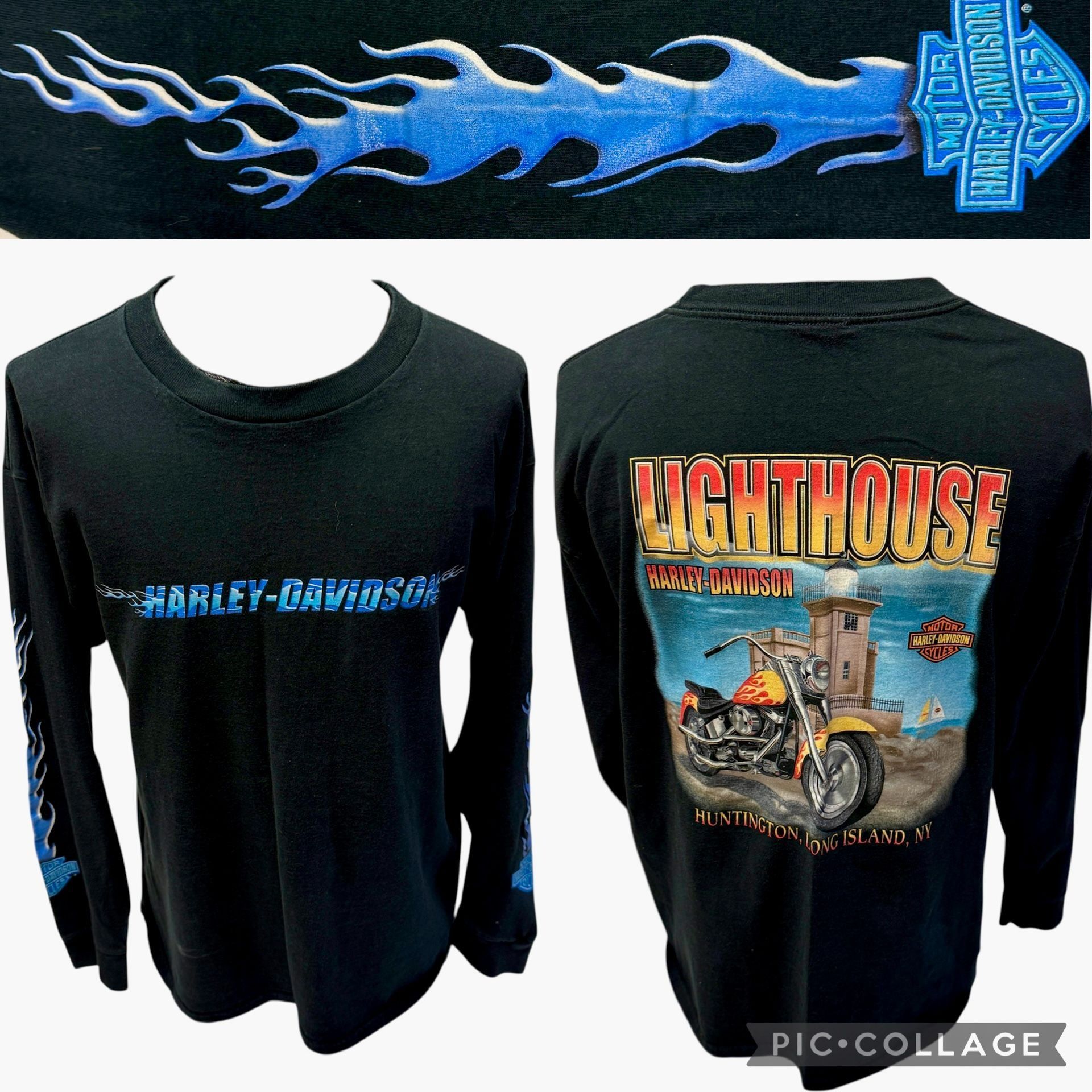 Harley Davidson Y2K Harley Davidson Blue FLAME Motorcycle LIGHTHOUSE Biker Size US XL / EU 56 / 4 - 1 Thumbnail