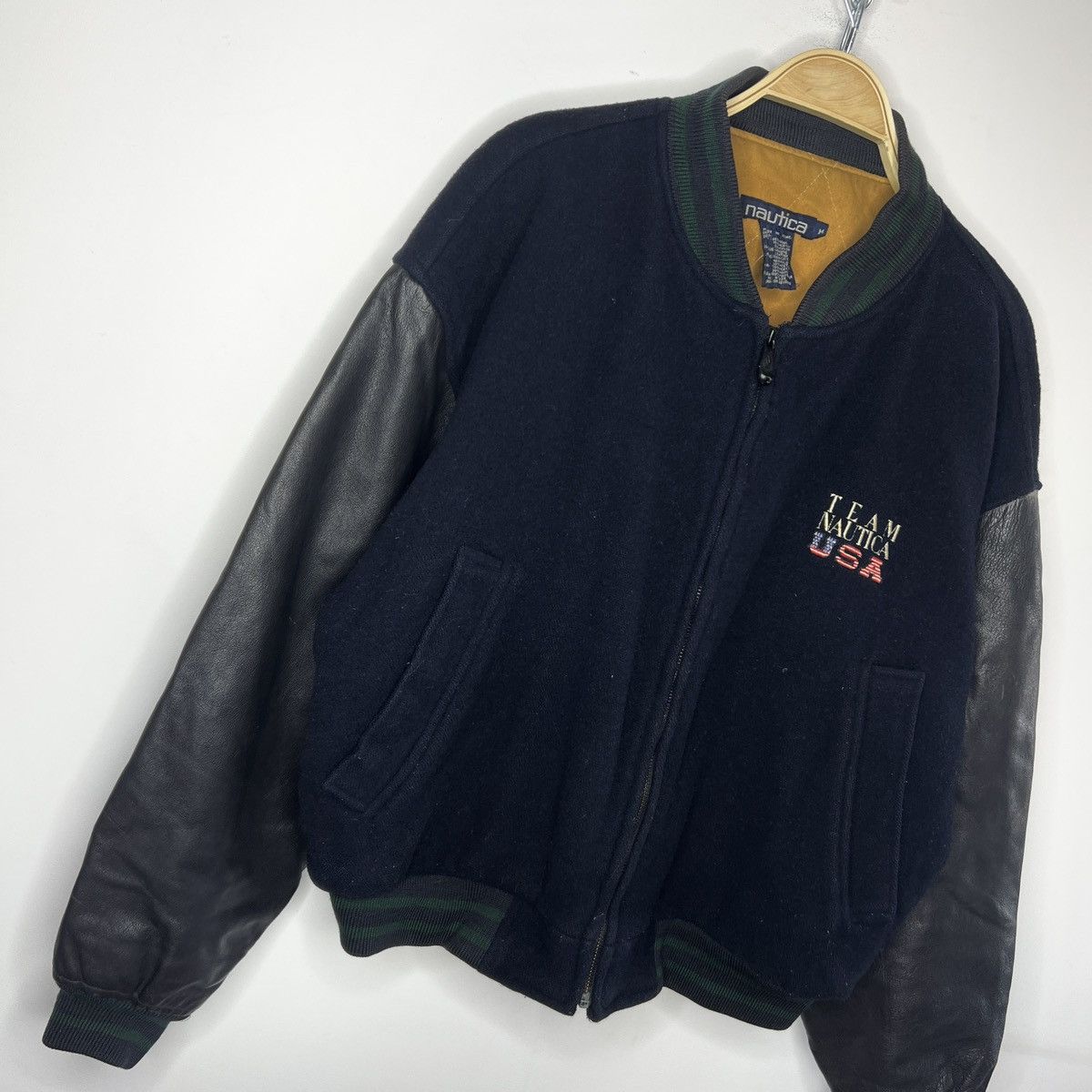 Nautica × Vintage Vintage 80s Nautica G-1 Flight Leather Wool Bomber Jacket Size US L / EU 52-54 / 3 - 4 Thumbnail
