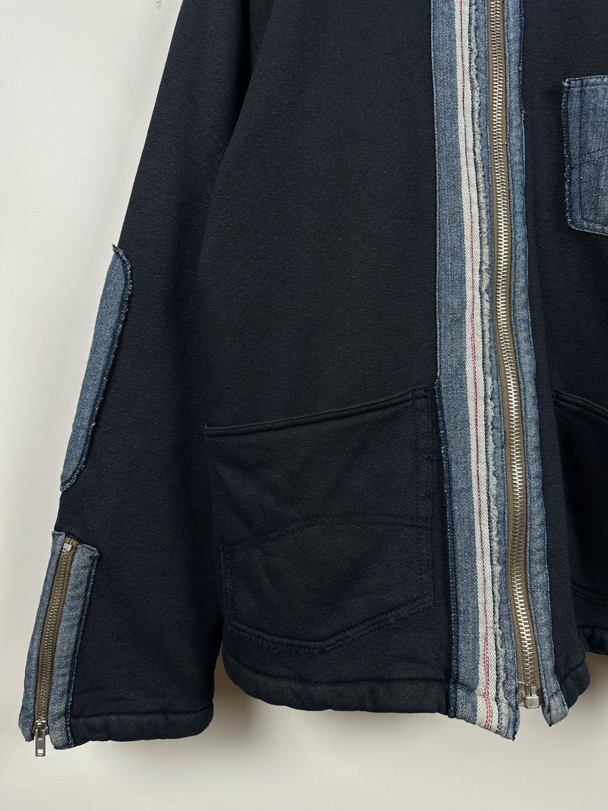 Armani 90s Vintage Armani Jeans Patchwork Hemp/Cotton Navy Jacket Size US XL / EU 56 / 4 - 9 Thumbnail